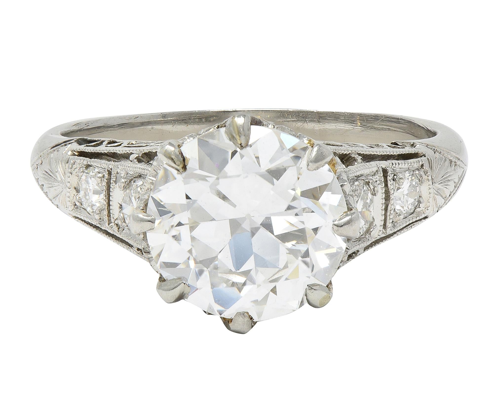 Art Deco 2.46 CTW Old European Diamond Platinum Lotus Vintage Engagement Ring