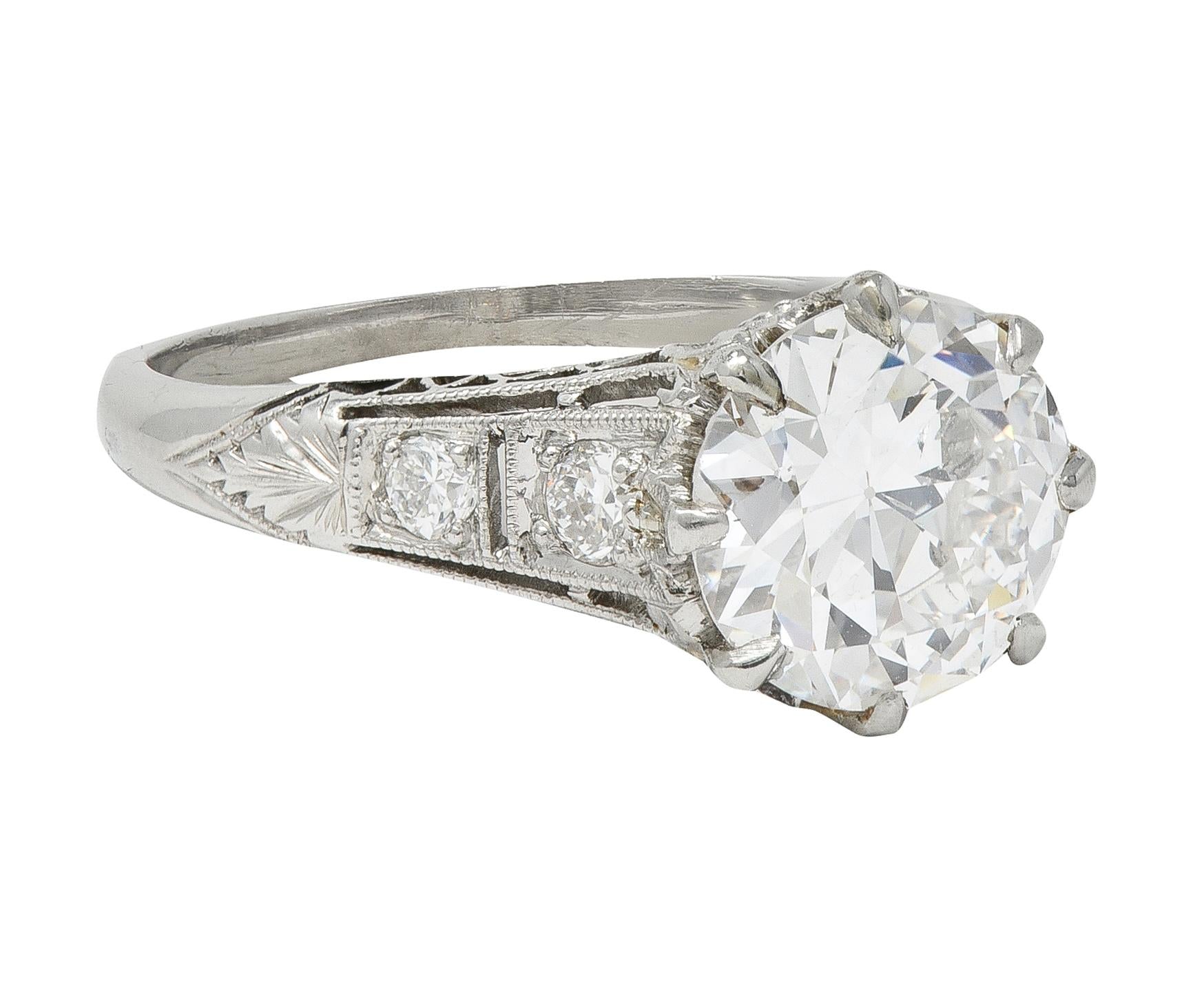 Art Deco 2.46 CTW Old European Diamond Platinum Lotus Vintage Engagement Ring