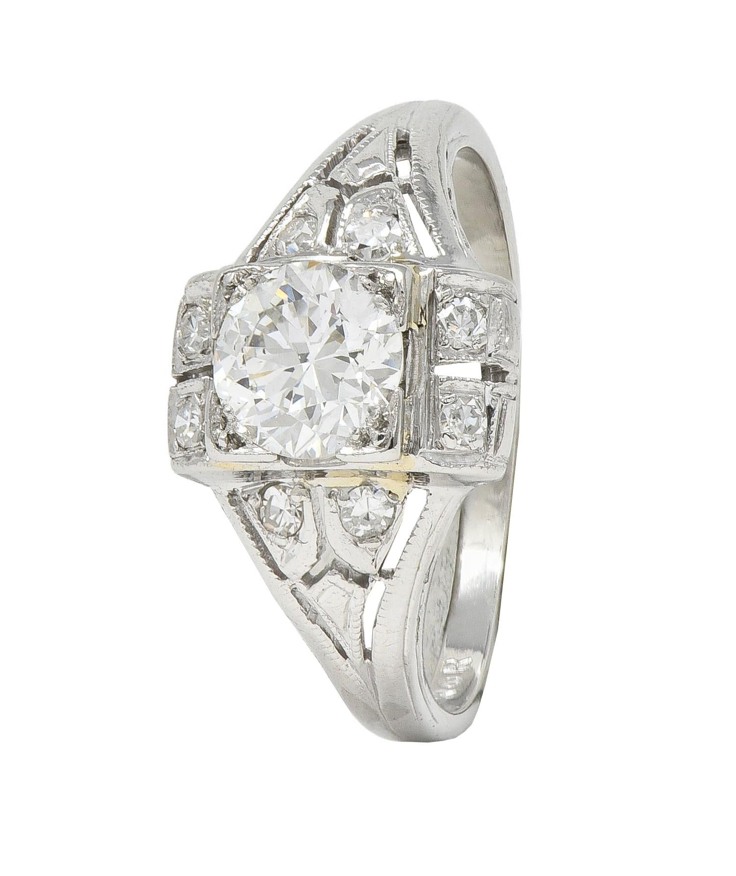 Art Deco 0.85 CTW Diamond Platinum Vintage Bombe Engagement Ring