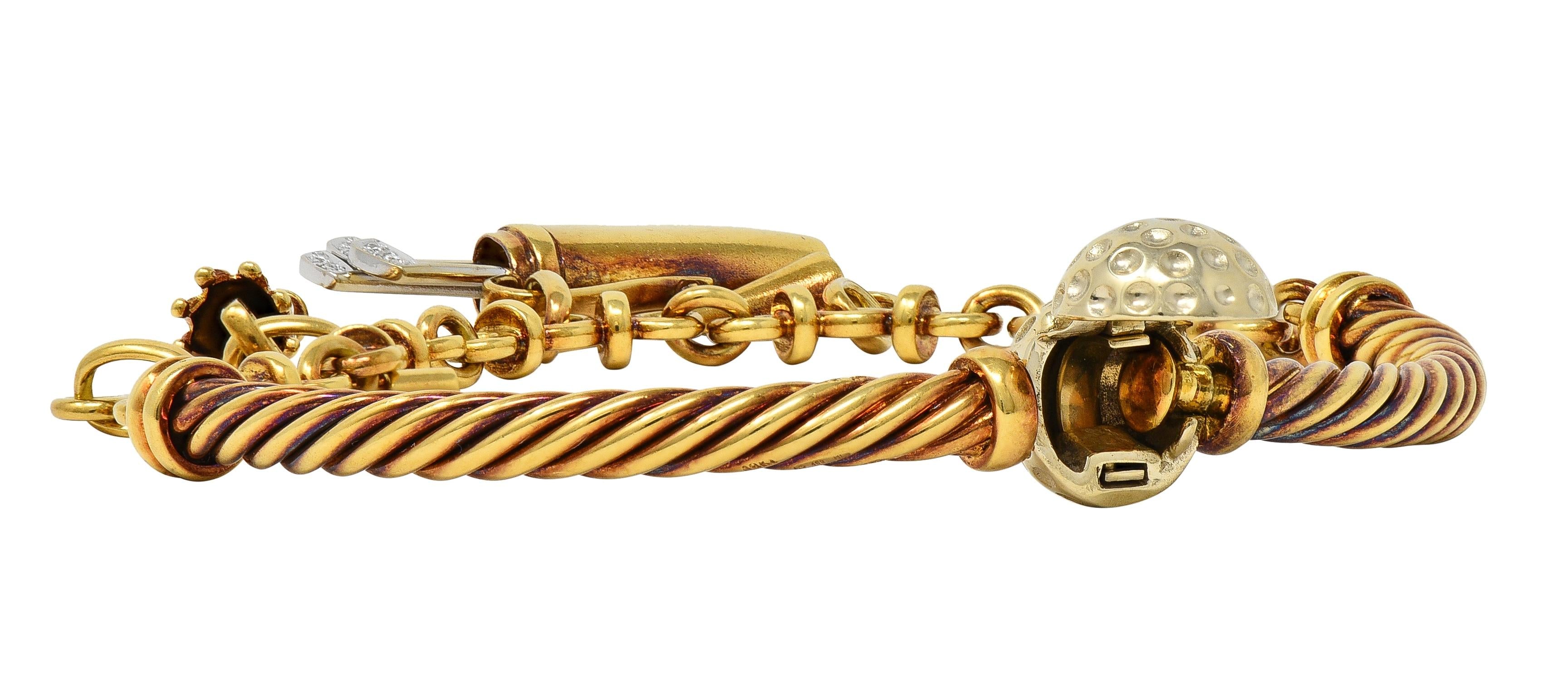 Pomellato 1990's Diamond 18 Karat Two-Tone Gold Vintage Golf Charm Bracelet