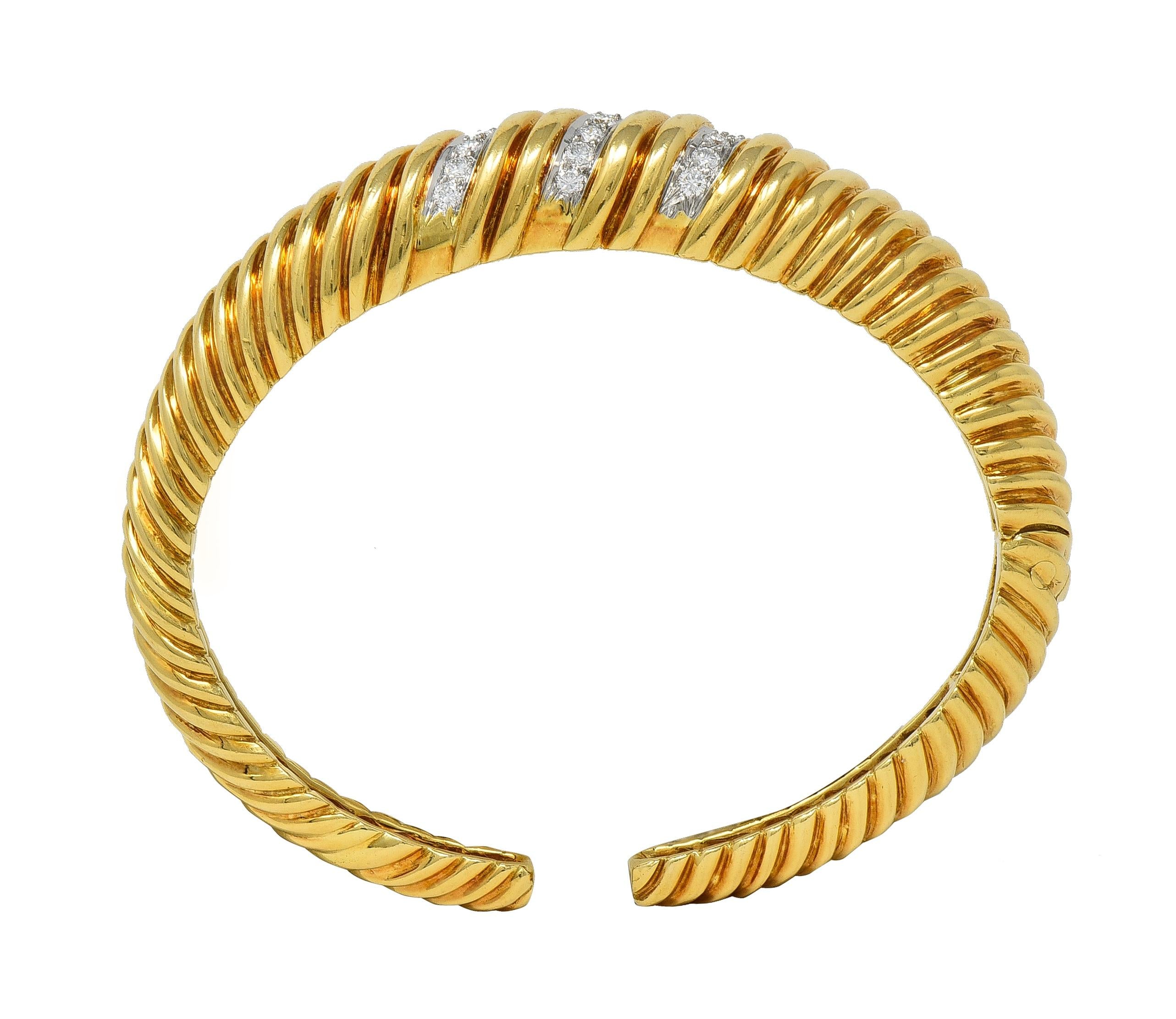 Tiffany & Co. 1960's Diamond Platinum 18 Karat Yellow Gold Vintage Cuff Bracelet