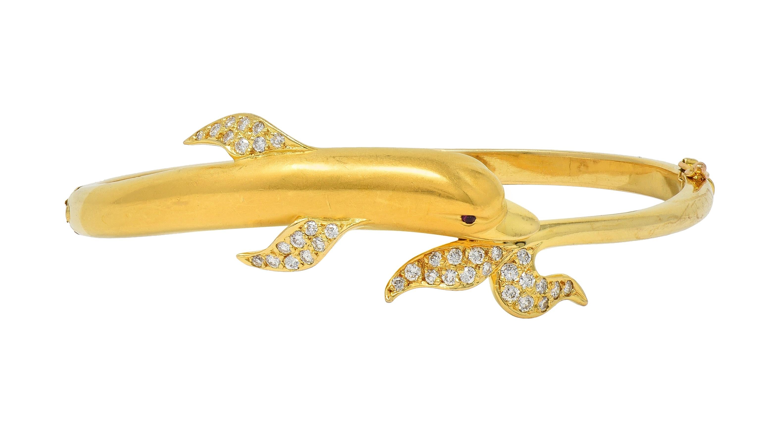 Carerra y Carerra Diamond 18 Karat Yellow Gold Dolphin Bypass Bangle Bracelet