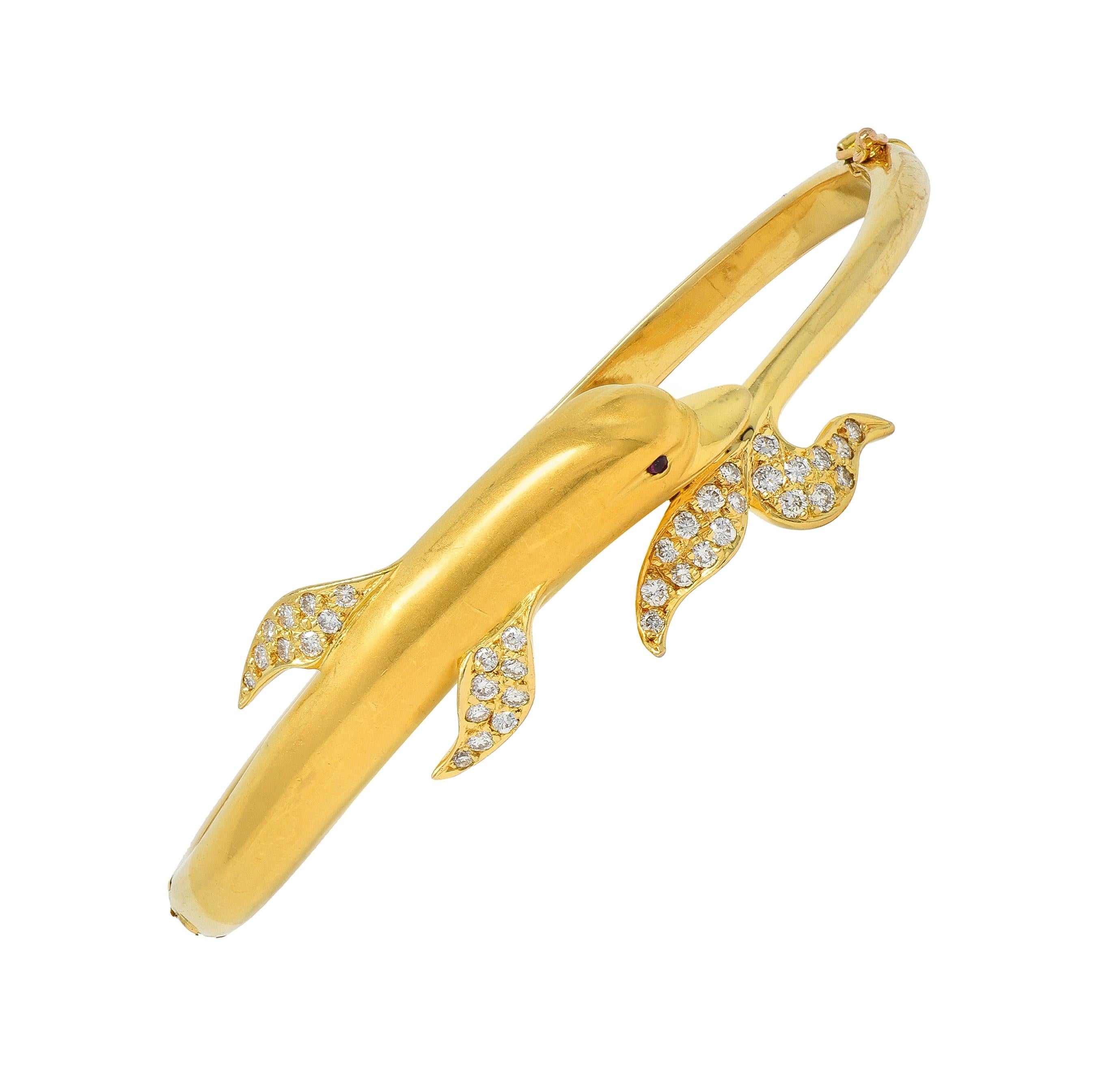 Carerra y Carerra Diamond 18 Karat Yellow Gold Dolphin Bypass Bangle Bracelet