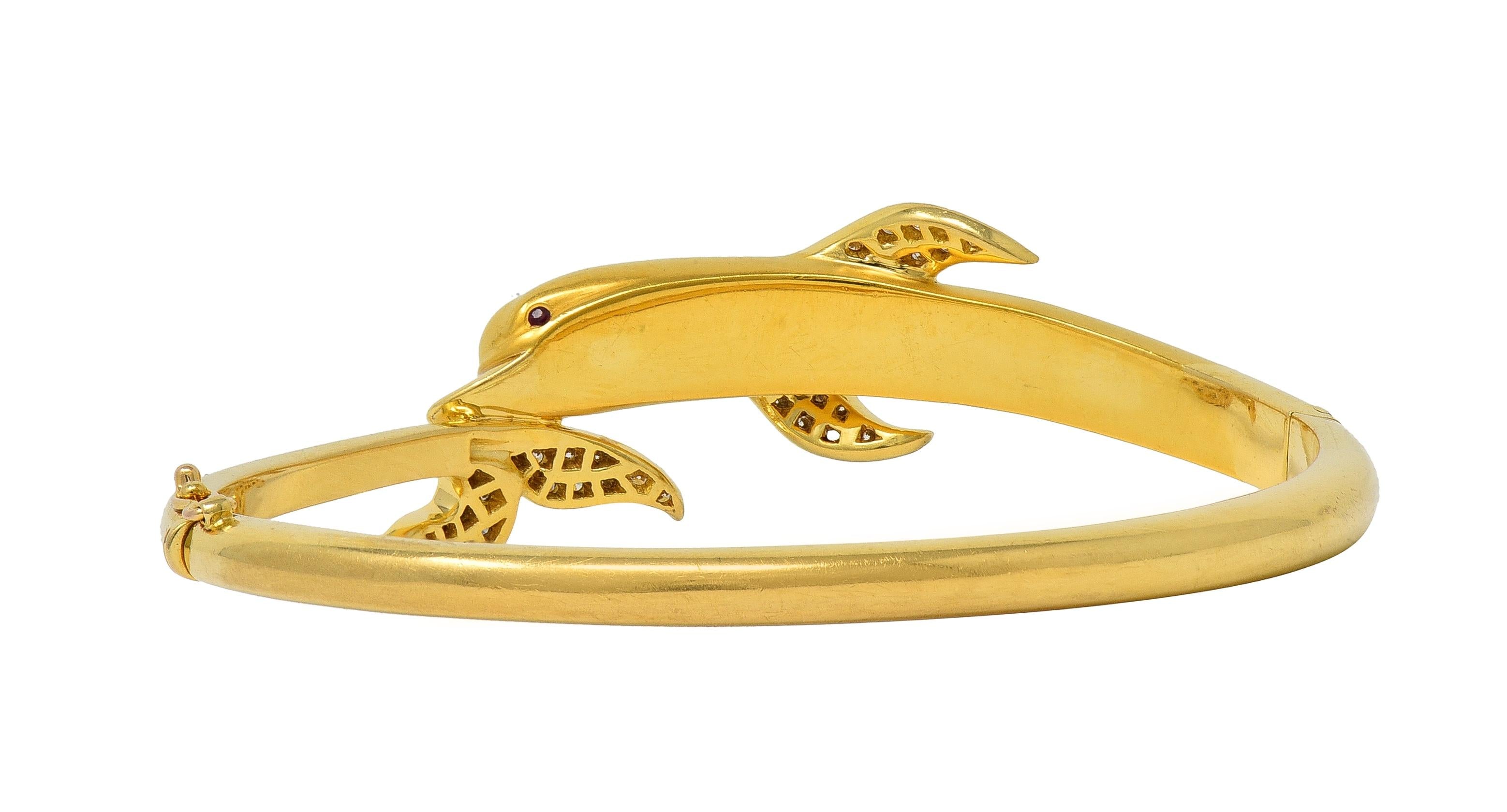 Carerra y Carerra Diamond 18 Karat Yellow Gold Dolphin Bypass Bangle Bracelet