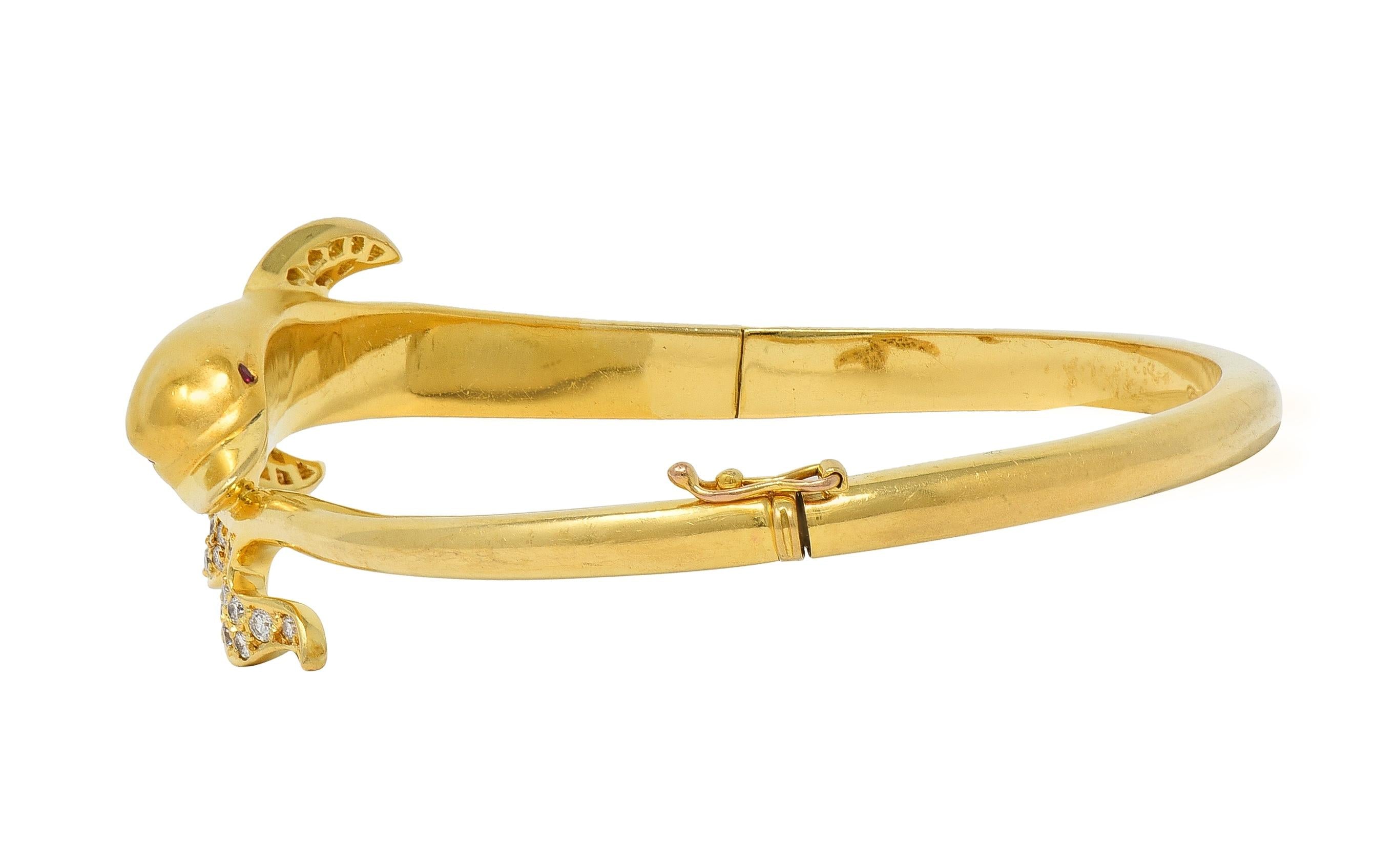 Carerra y Carerra Diamond 18 Karat Yellow Gold Dolphin Bypass Bangle Bracelet