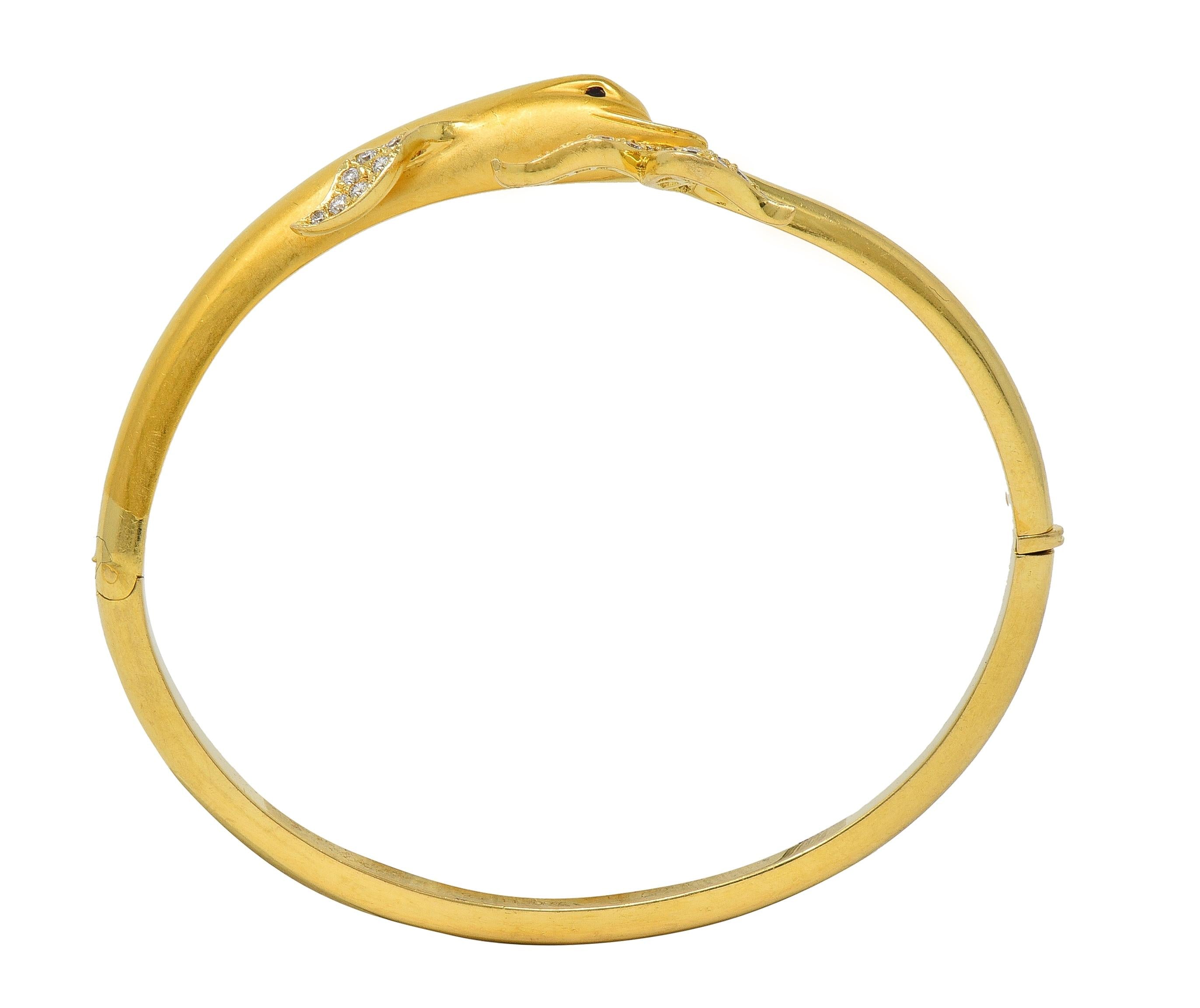 Carerra y Carerra Diamond 18 Karat Yellow Gold Dolphin Bypass Bangle Bracelet