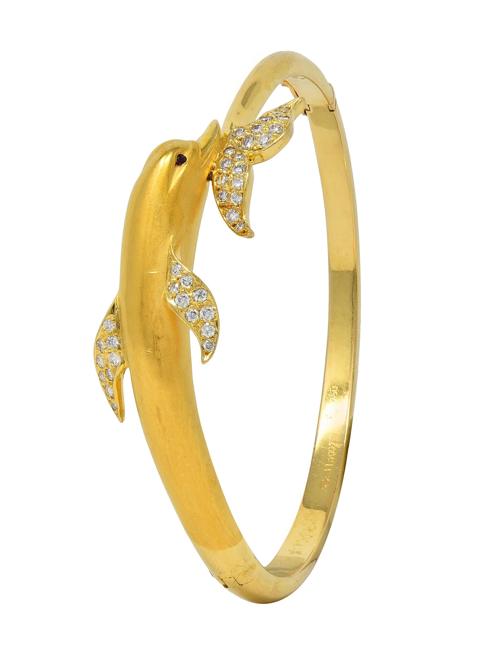 Carerra y Carerra Diamond 18 Karat Yellow Gold Dolphin Bypass Bangle Bracelet
