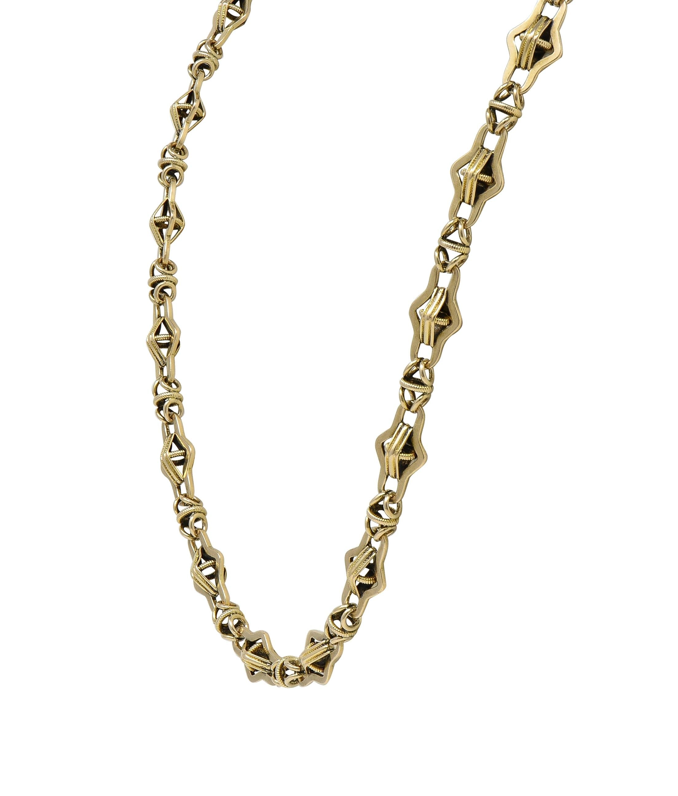 Victorian 14 Karat Yellow Gold Antique Fancy Navette Link Chain Necklace