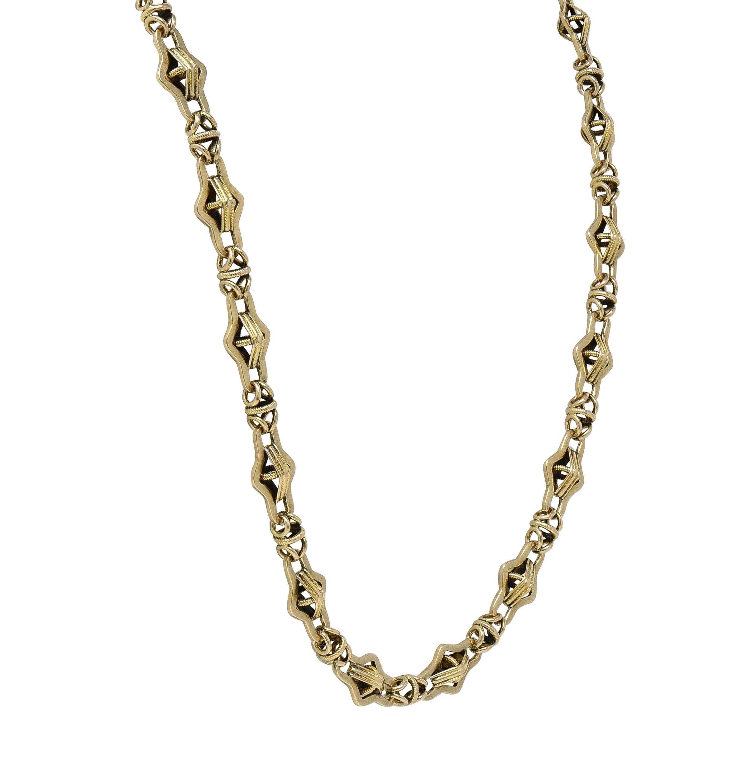 Victorian 14 Karat Yellow Gold Antique Fancy Navette Link Chain Necklace