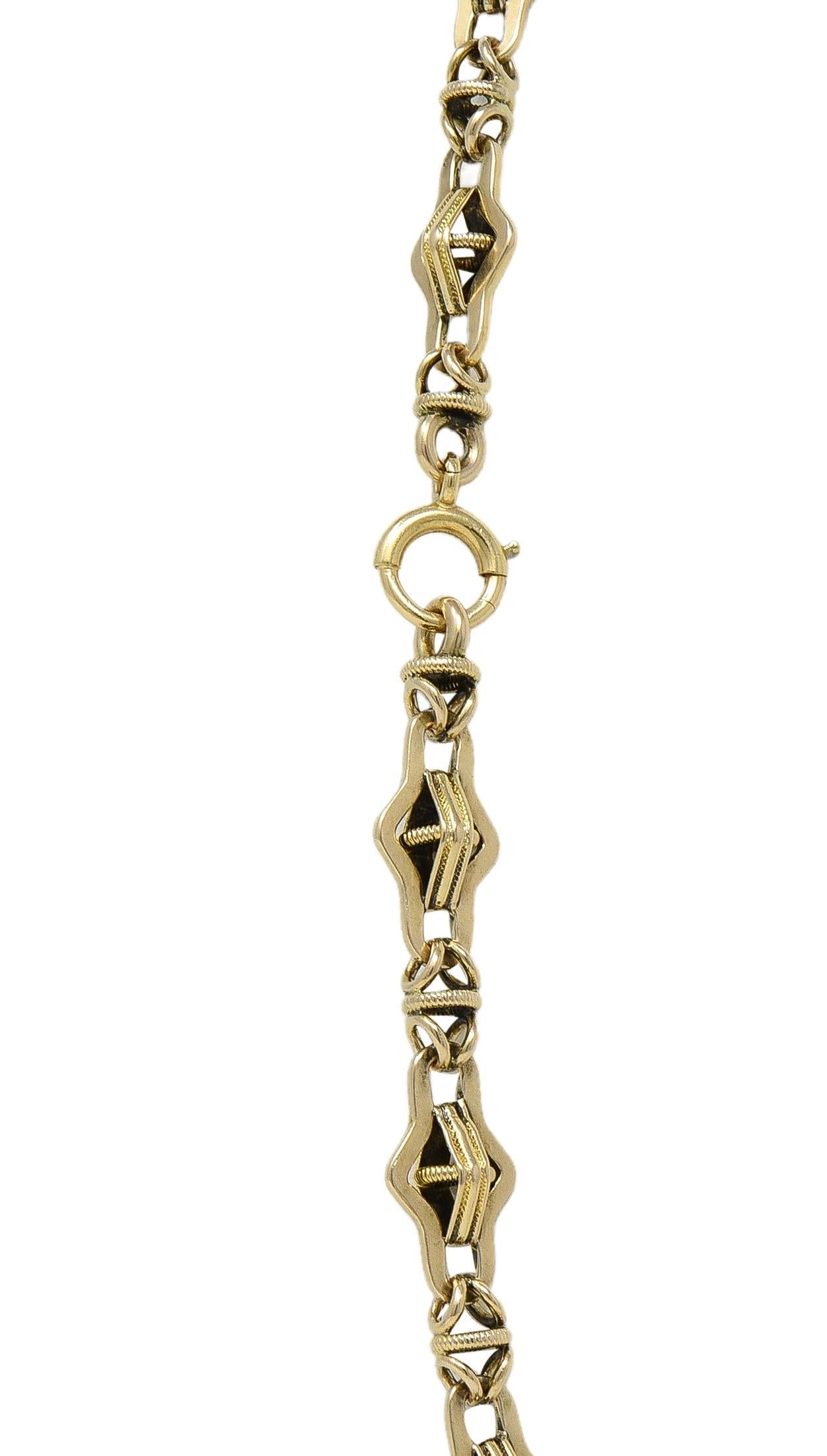 Victorian 14 Karat Yellow Gold Antique Fancy Navette Link Chain Necklace