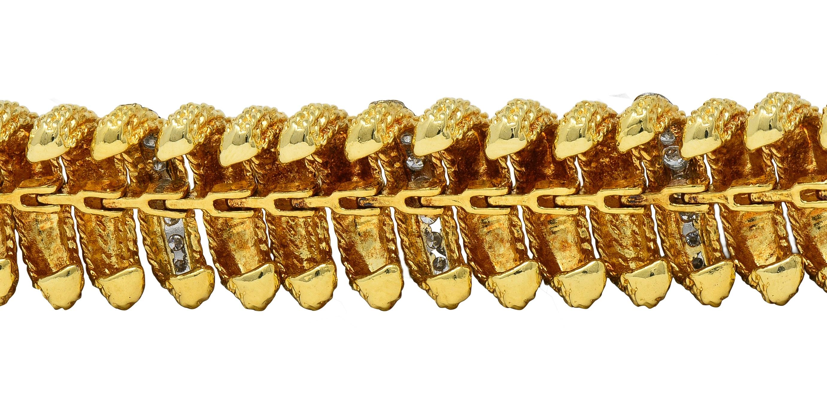 1960's 2.80 CTW Diamond Platinum 18K Gold Vintage Woven Twist Link Bracelet