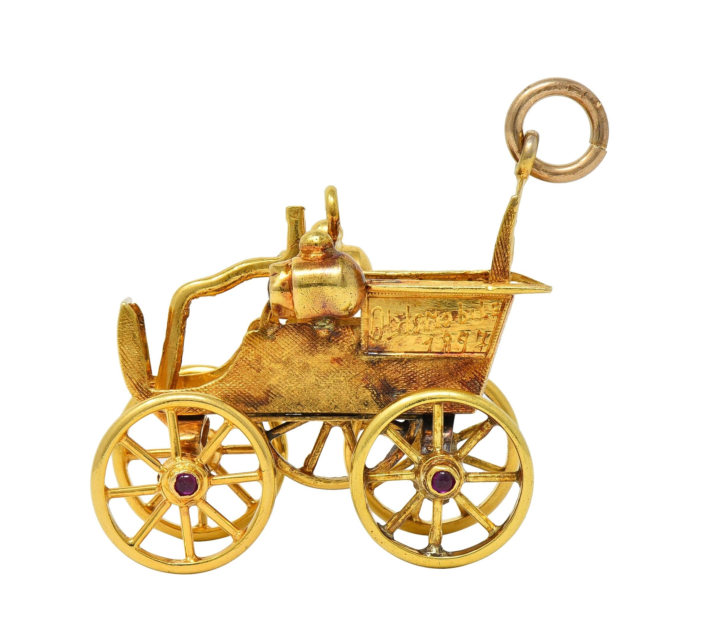 Tiffany & Co. Vintage Ruby 18 Karat Yellow Gold Antique Oldsmobile Car Pendant