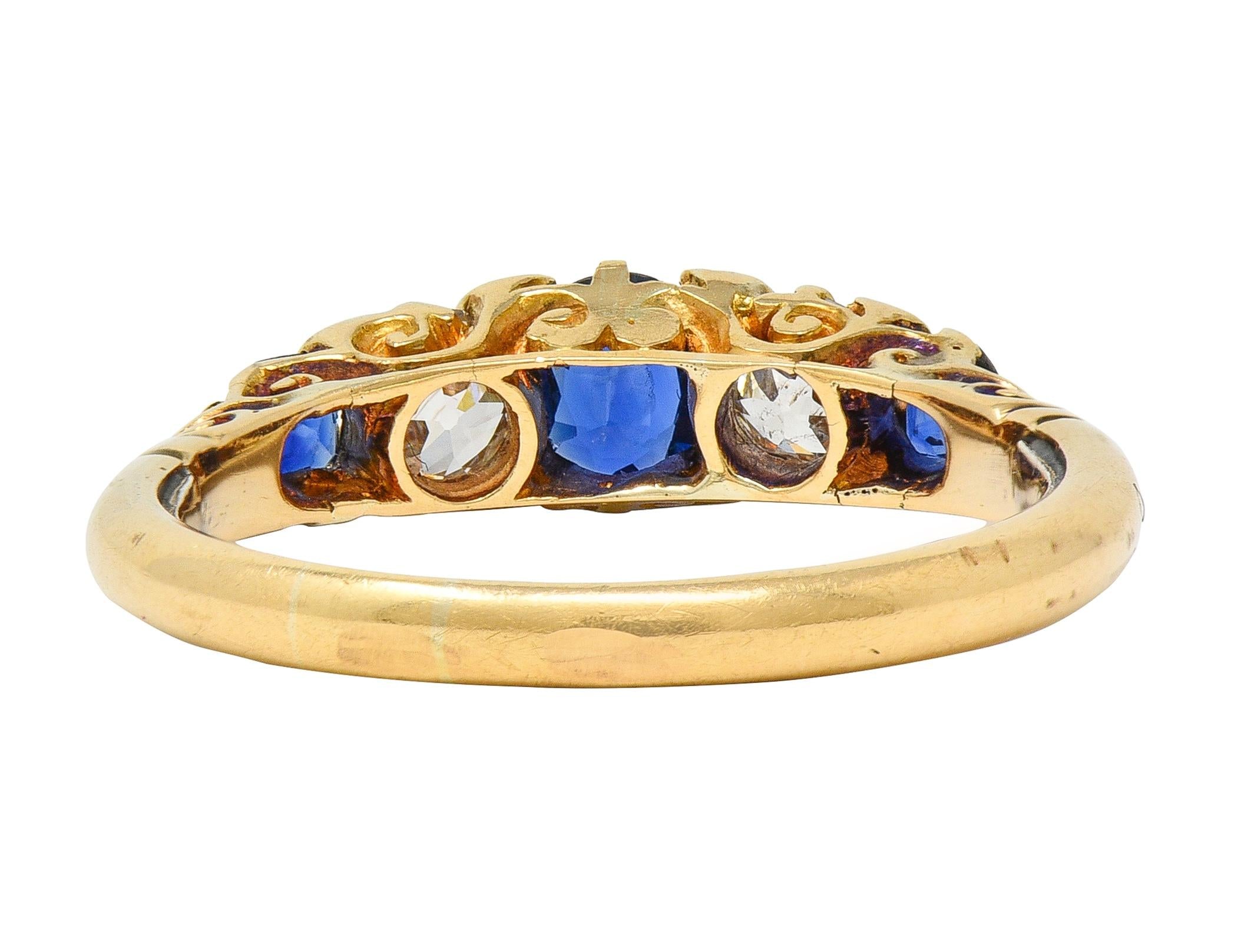 Victorian 1.40 CTW Sapphire Diamond 18K Yellow Gold Antique Scroll Band Ring