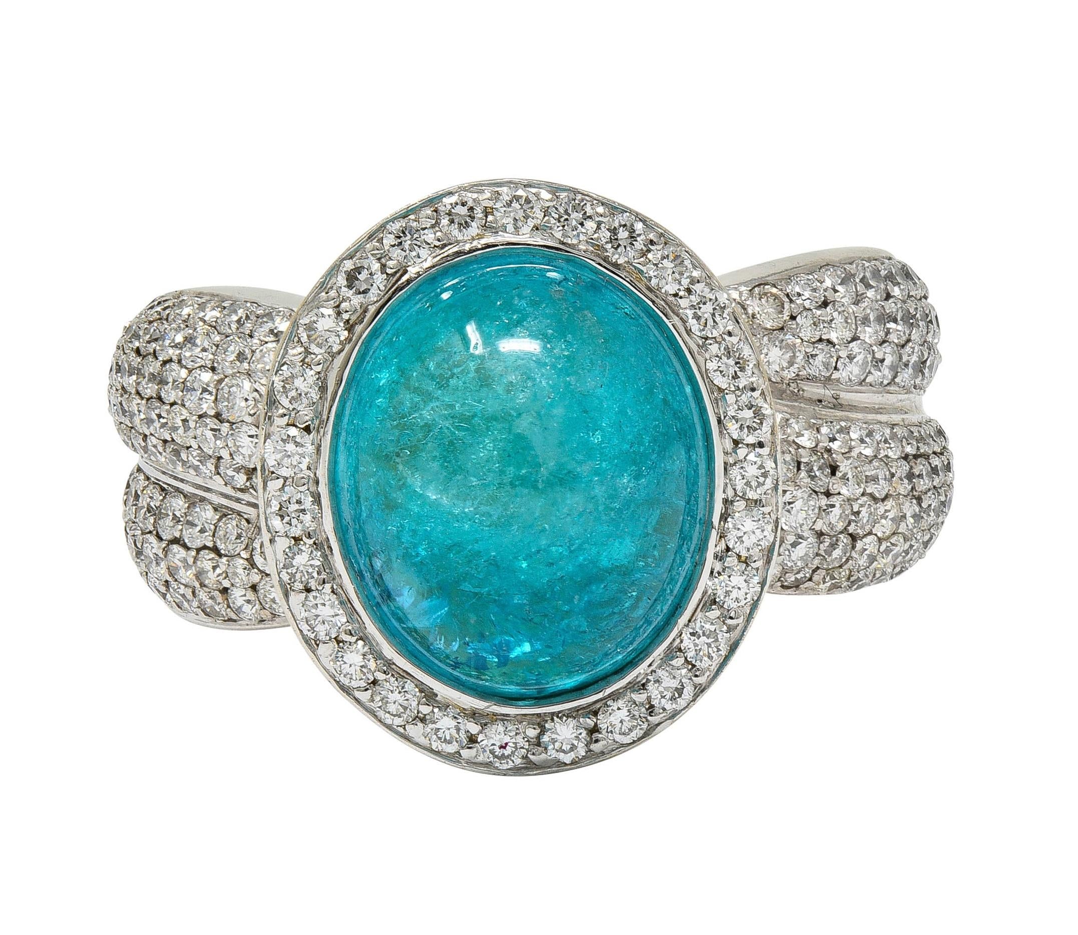 Vintage Paraiba Tourmaline Diamond 14 Karat White Gold Halo Ring GIA