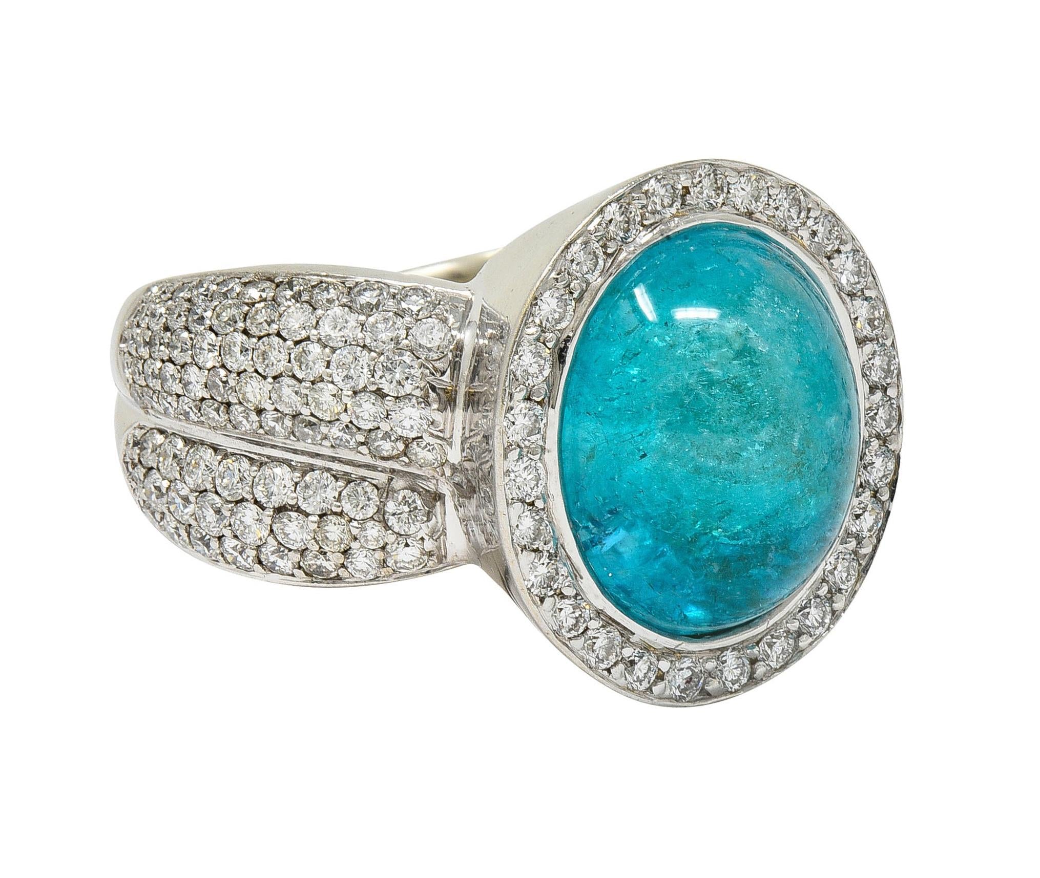 Vintage Paraiba Tourmaline Diamond 14 Karat White Gold Halo Ring GIA