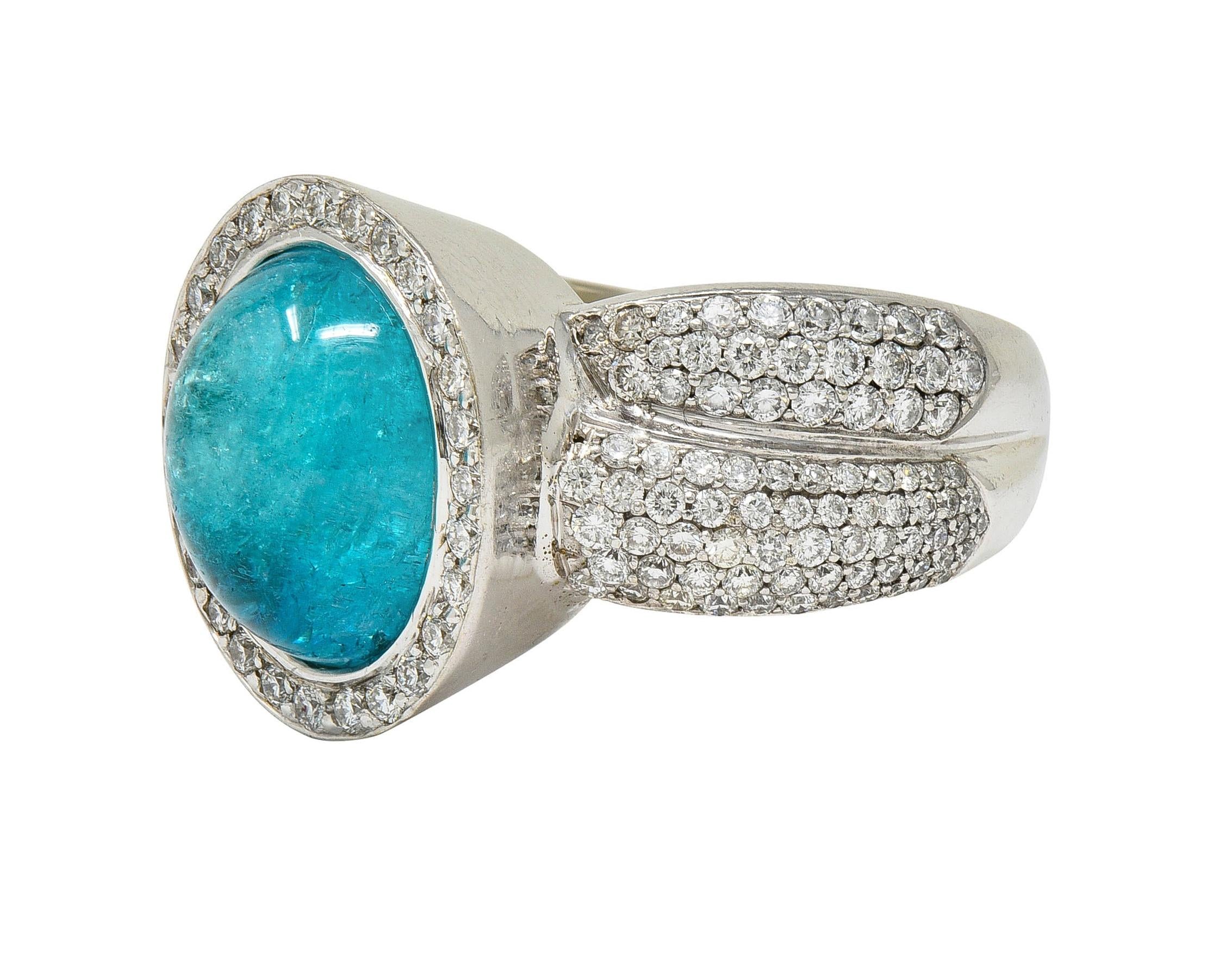 Vintage Paraiba Tourmaline Diamond 14 Karat White Gold Halo Ring GIA