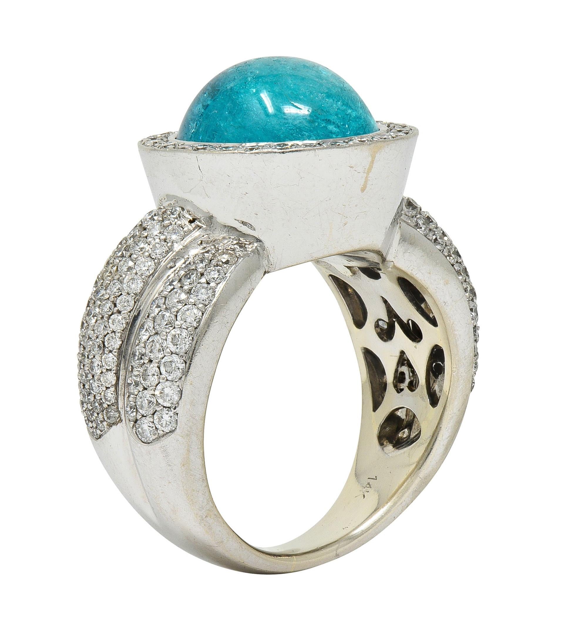 Vintage Paraiba Tourmaline Diamond 14 Karat White Gold Halo Ring GIA