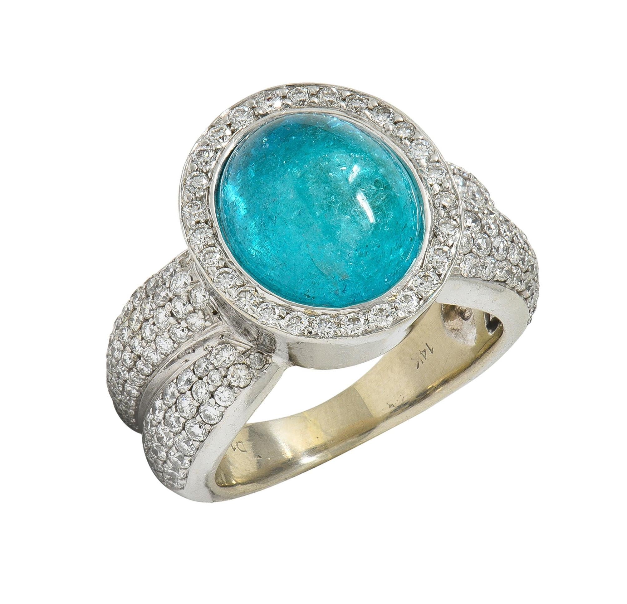 Vintage Paraiba Tourmaline Diamond 14 Karat White Gold Halo Ring GIA