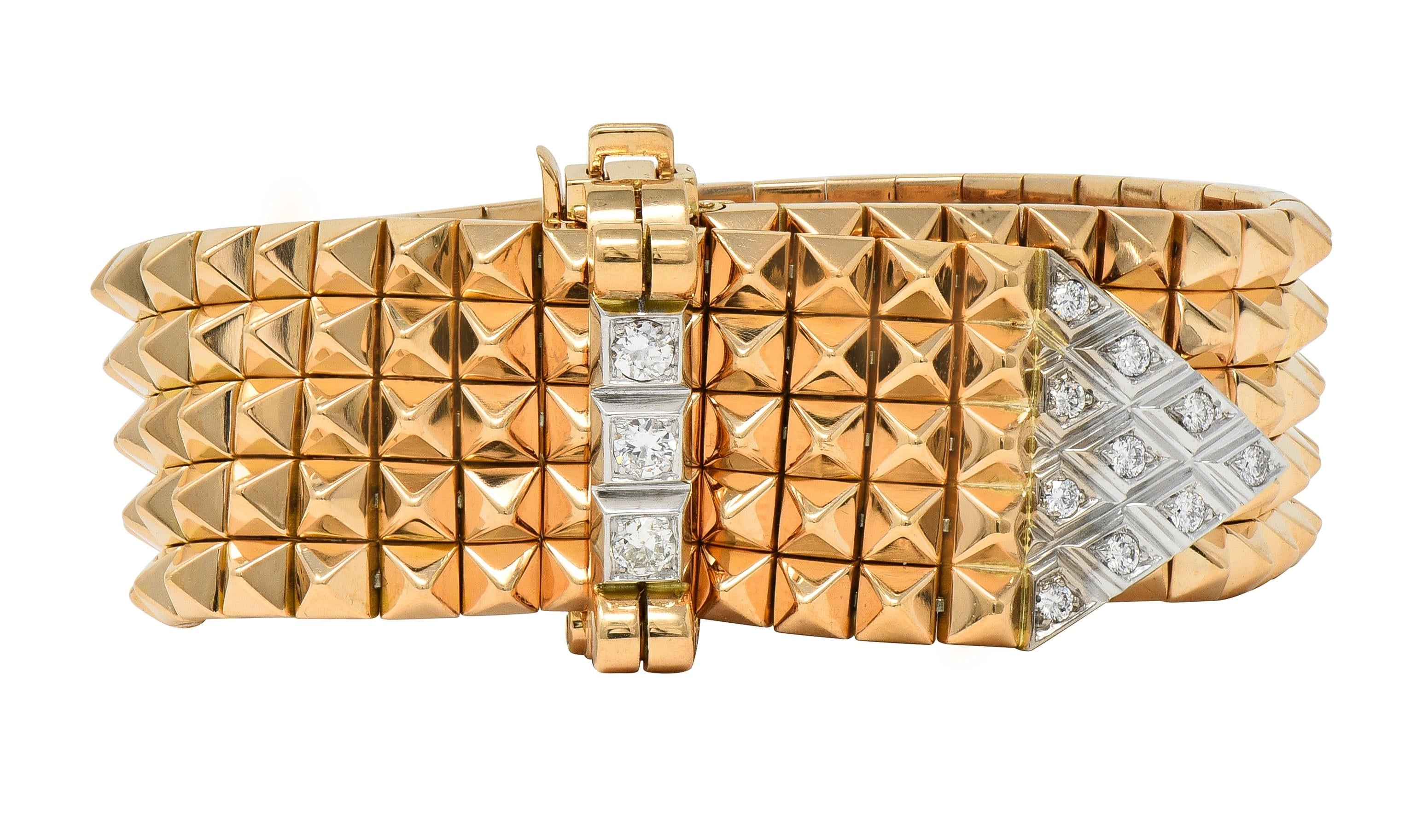 Mauboussin Paris Retro Diamond Platinum 18K Gold Vintage Mesh Bracelet