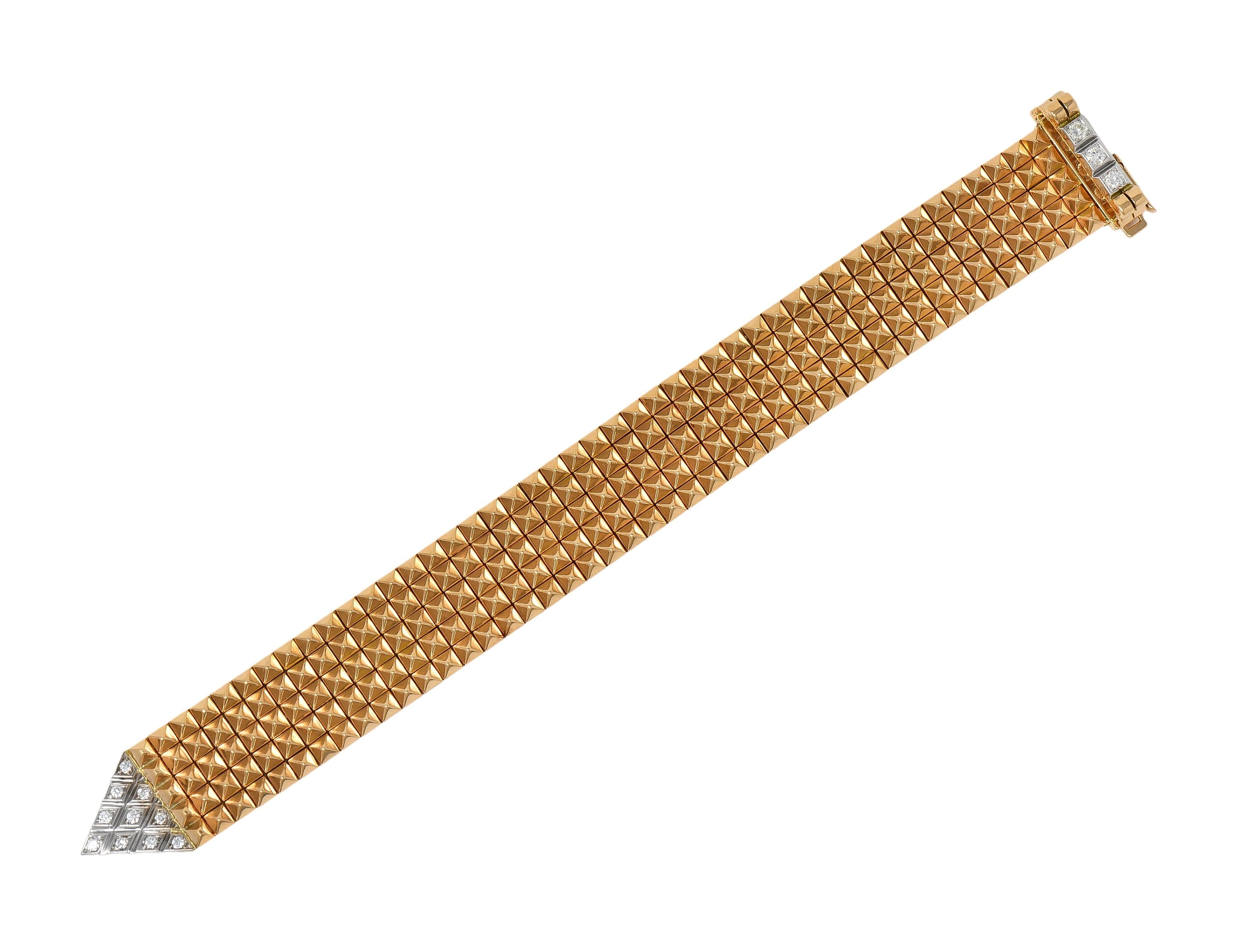 Mauboussin Paris Retro Diamond Platinum 18K Gold Vintage Mesh Bracelet