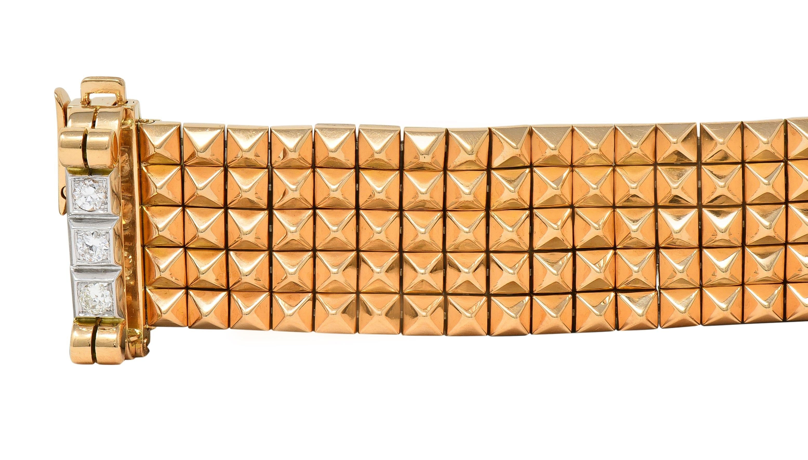 Mauboussin Paris Retro Diamond Platinum 18K Gold Vintage Mesh Bracelet