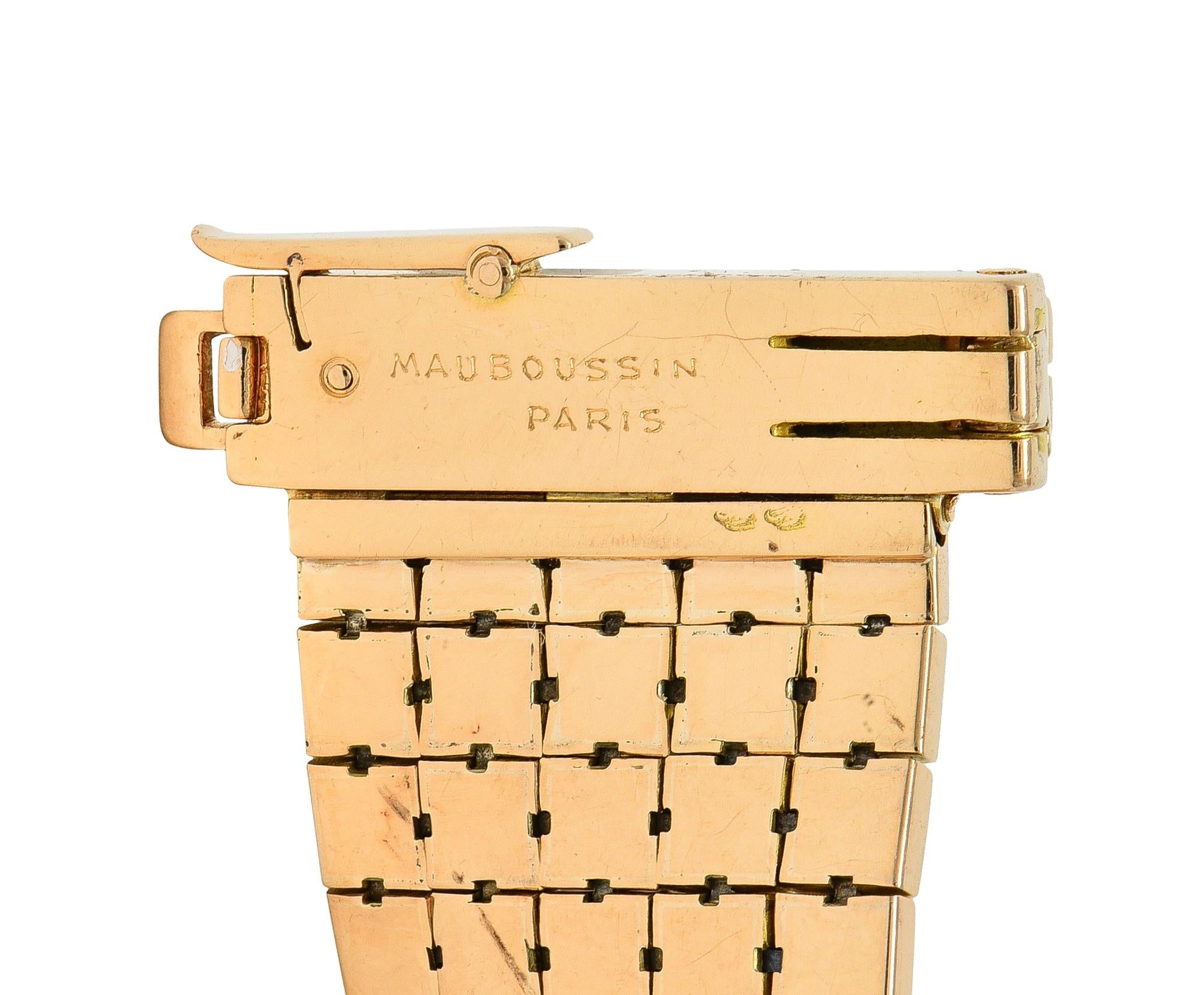 Mauboussin Paris Retro Diamond Platinum 18K Gold Vintage Mesh Bracelet