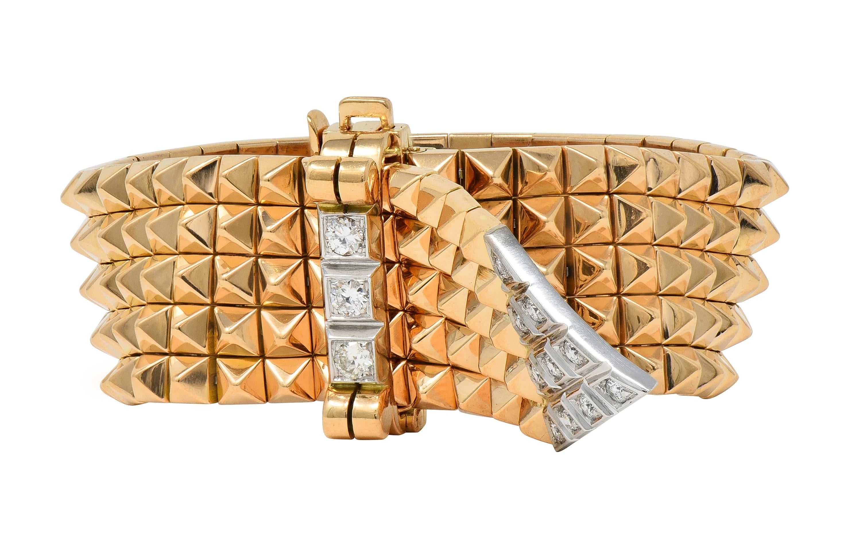Mauboussin Paris Retro Diamond Platinum 18K Gold Vintage Mesh Bracelet