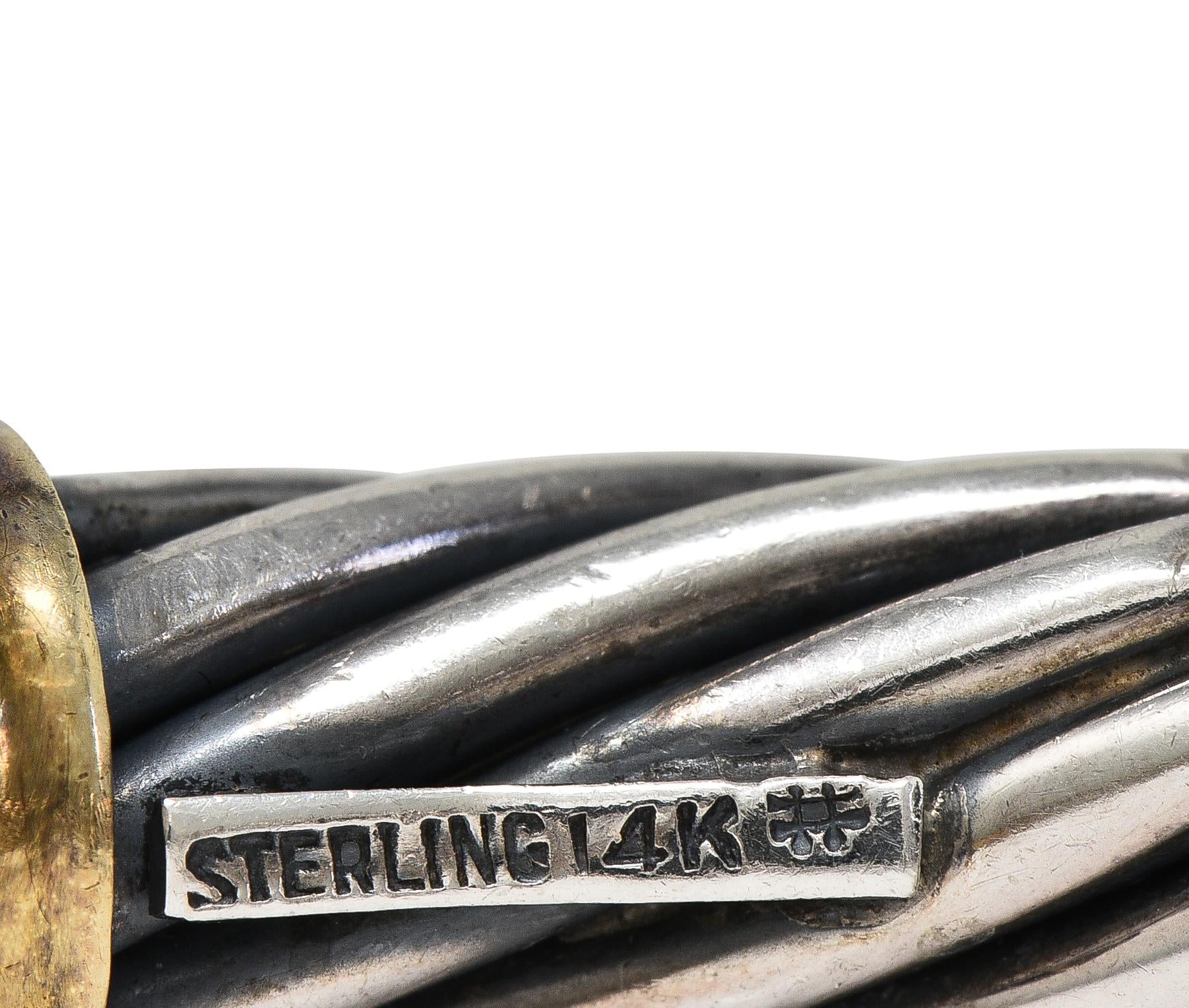 1990's David Yurman 14K Gold Silver Vintage Classic Cable Bangle Bracelet