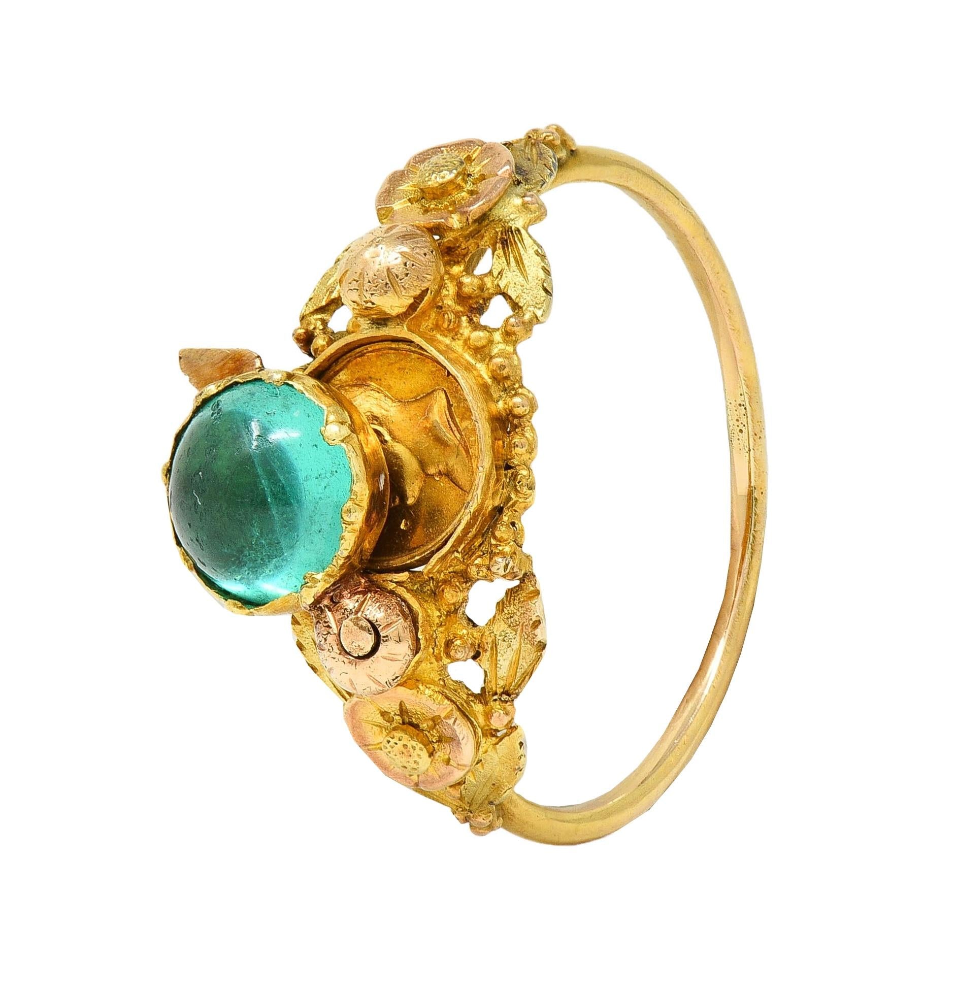 Georgian Emerald 22 Karat Gold Antique Napoleon Bonaparte Death Token Ring