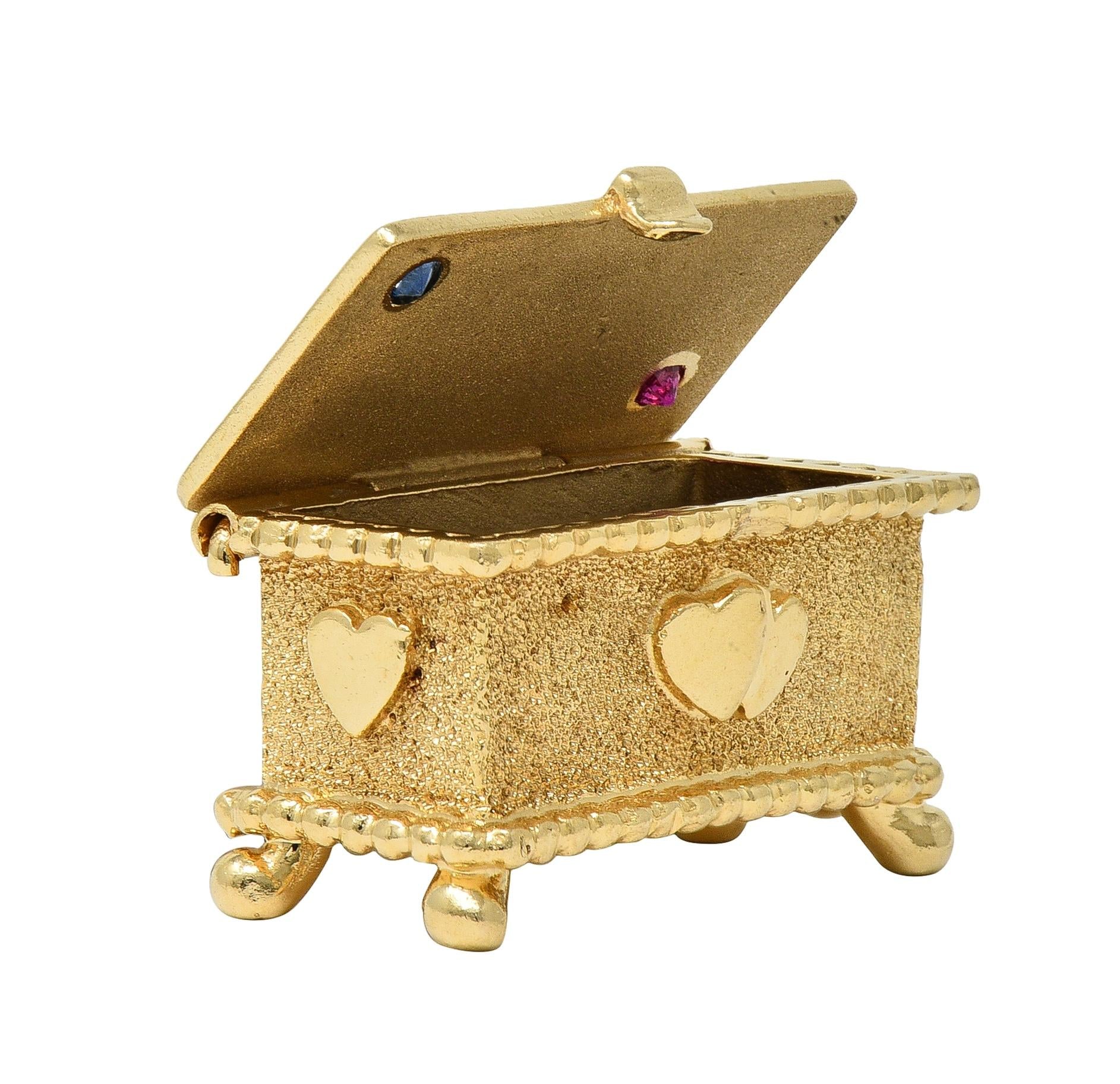 1960's Sapphire Ruby 14 Karat Yellow Gold Vintage Hope Chest Pendant Charm