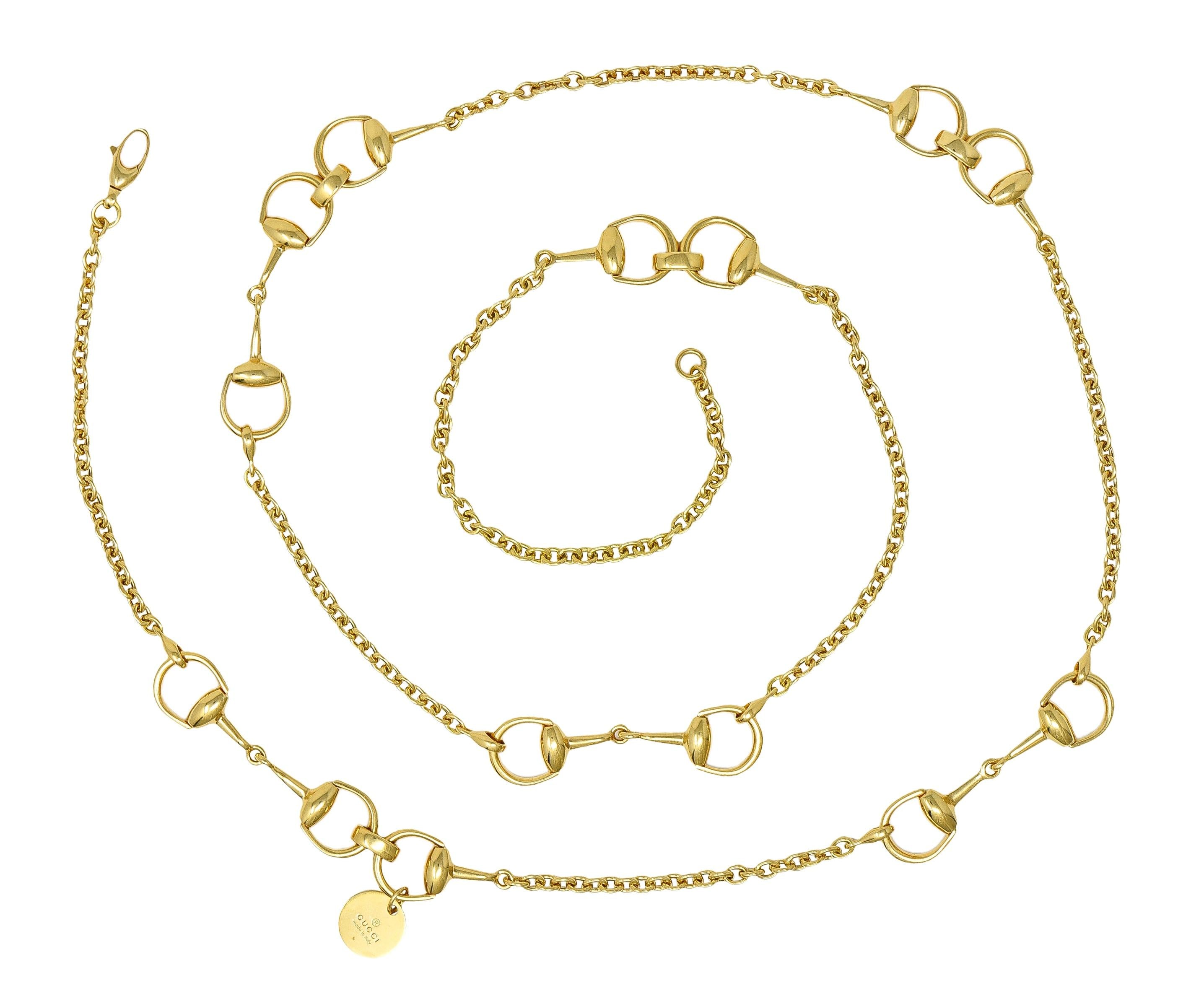 Gucci 1990's 18 Karat Yellow Gold Vintage Horsebit 36 IN Long Chain Necklace