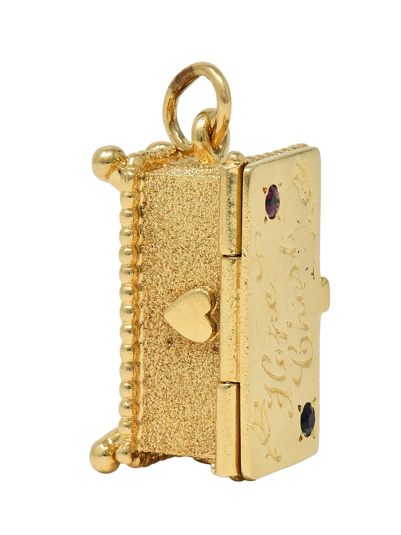 1960's Sapphire Ruby 14 Karat Yellow Gold Vintage Hope Chest Pendant Charm