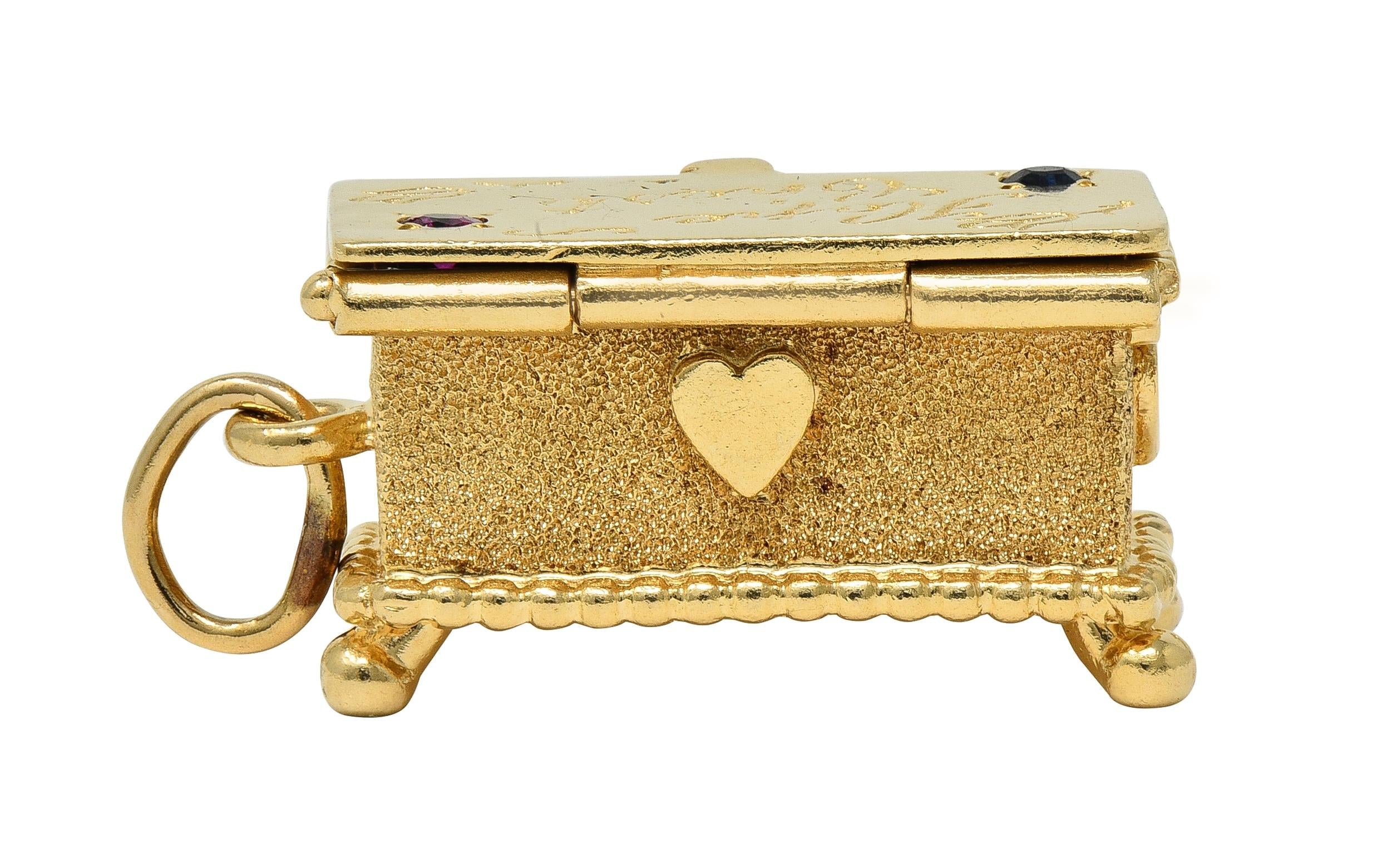 1960's Sapphire Ruby 14 Karat Yellow Gold Vintage Hope Chest Pendant Charm