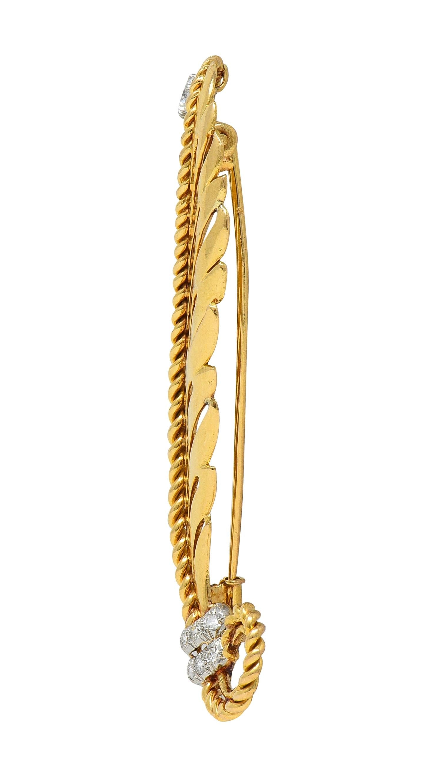 1950's French Diamond Platinum 18 Karat Yellow Gold Vintage Feather Brooch