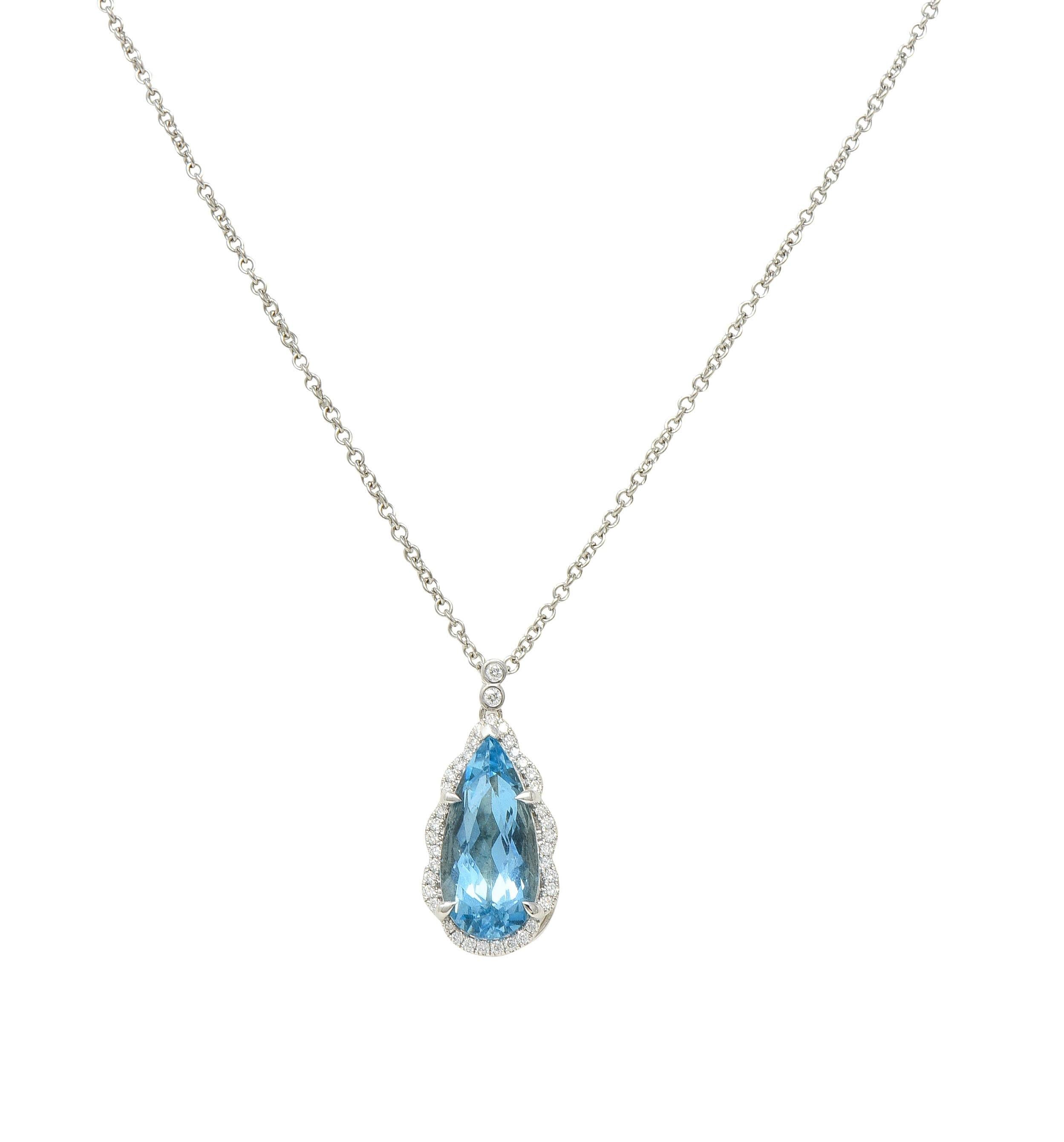 Contemporary 4.42 CTW Aquamarine Diamond 14 Karat White Gold Pendant Necklace