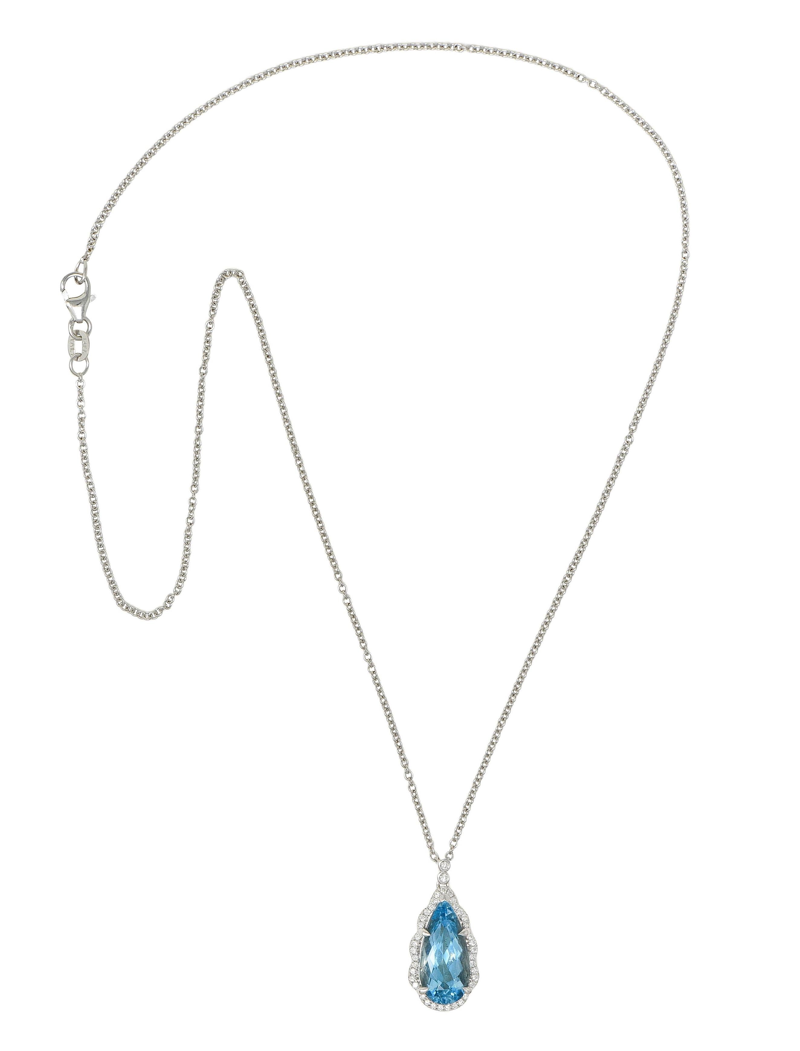 Contemporary 4.42 CTW Aquamarine Diamond 14 Karat White Gold Pendant Necklace