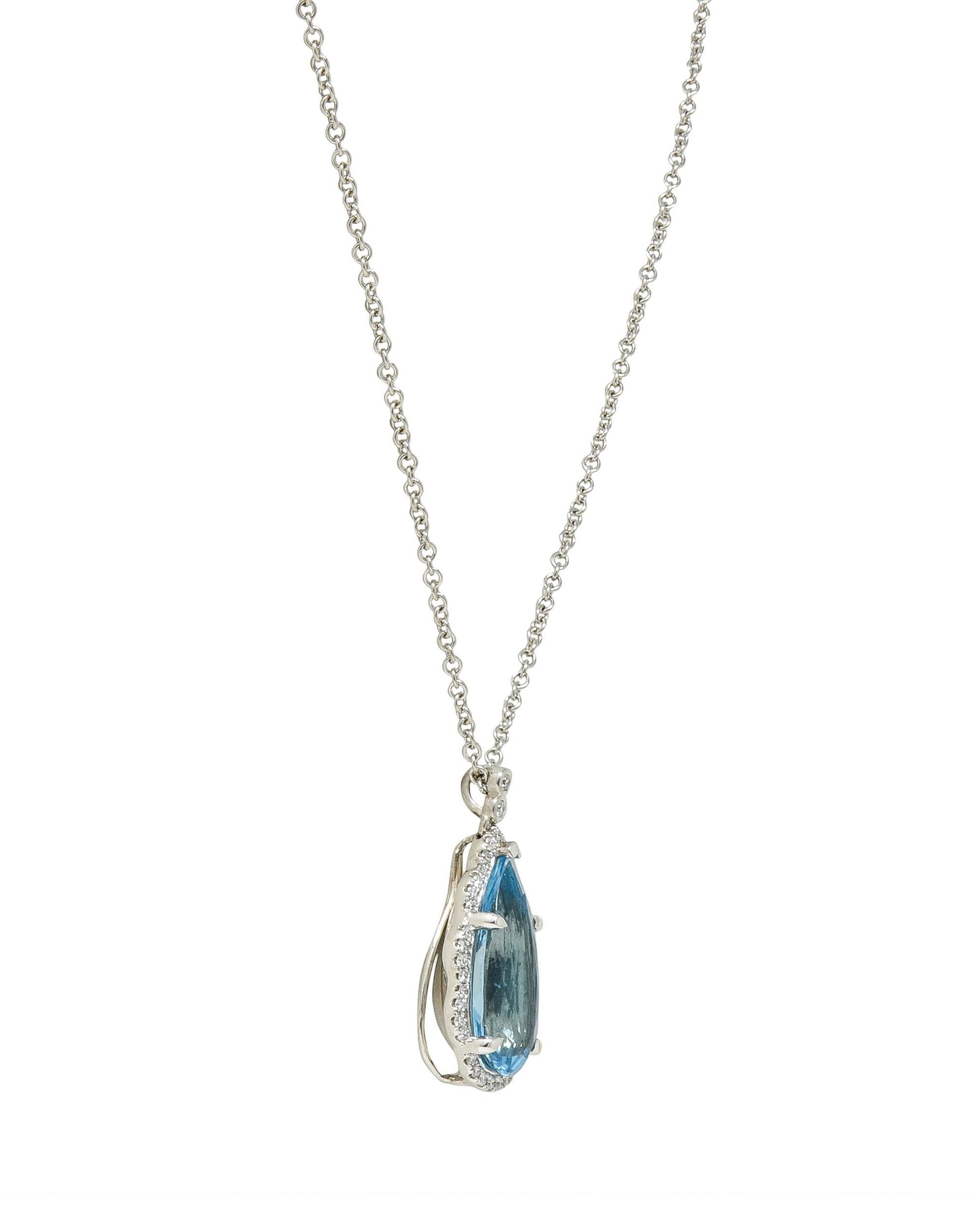 Contemporary 4.42 CTW Aquamarine Diamond 14 Karat White Gold Pendant Necklace