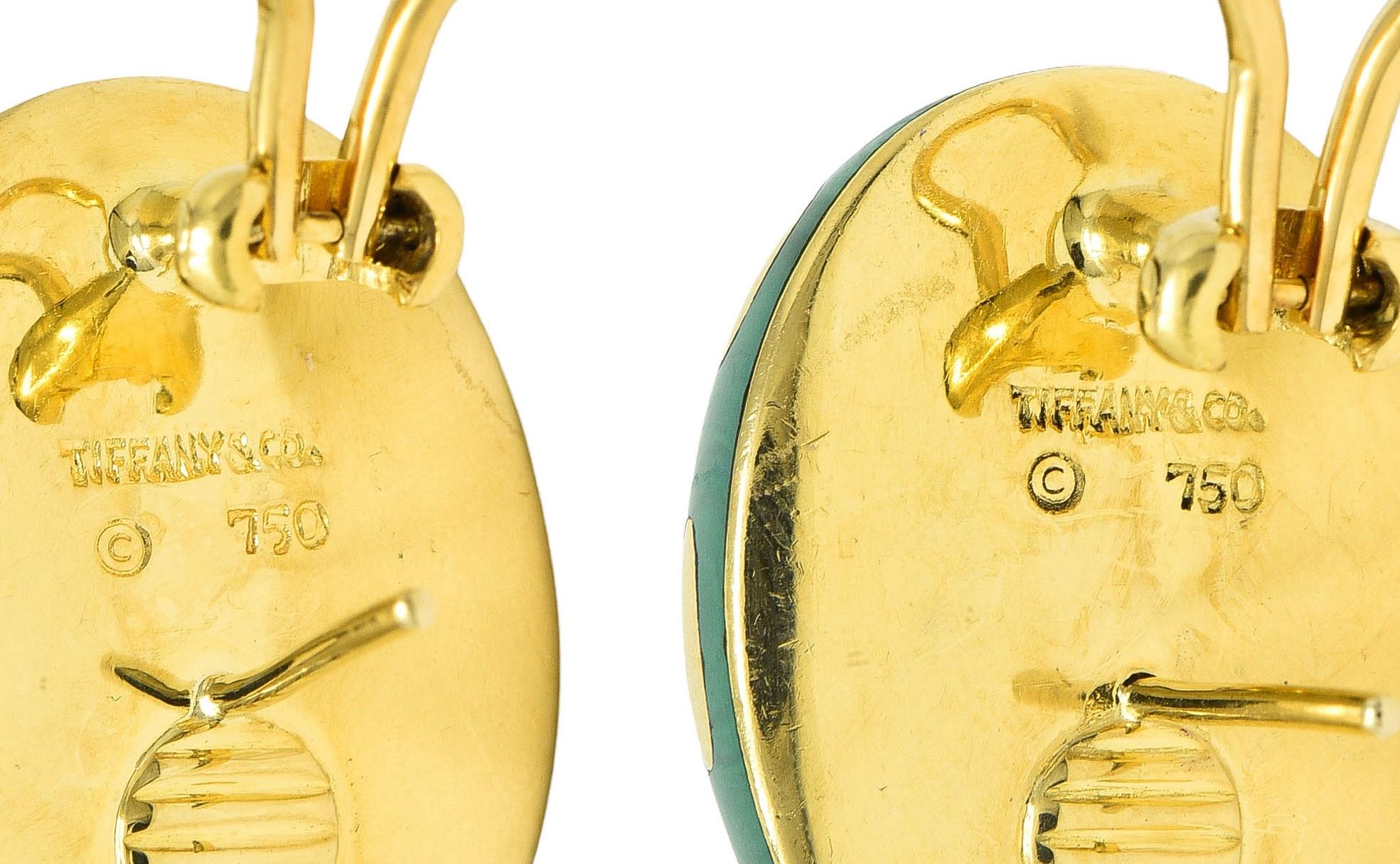 Tiffany & Co. 1980's Malachite 18K Gold Vintage Inlay Positive Negative Earrings