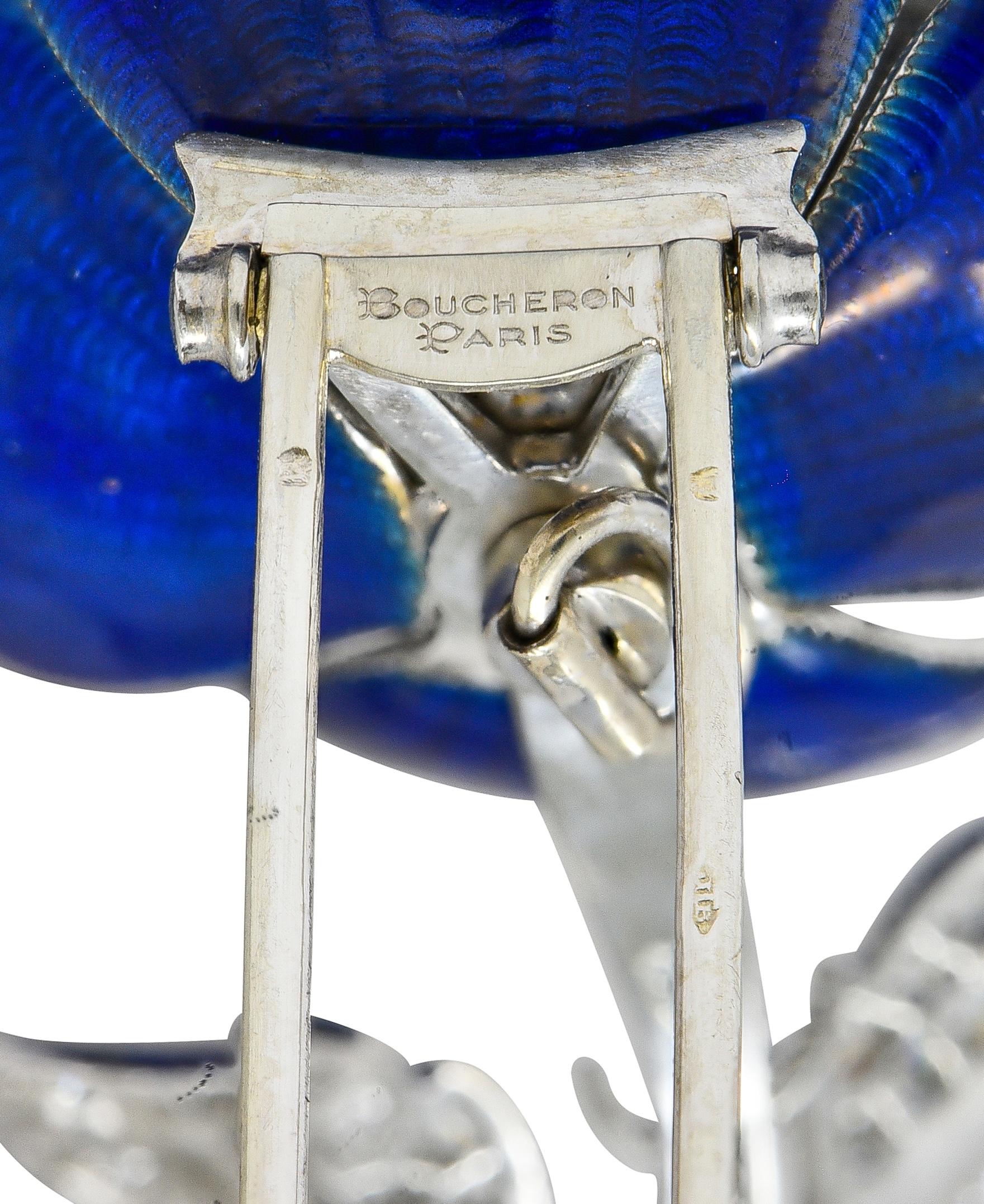 Boucheron Paris Diamond Enamel Platinum 18K Gold Vintage Eglantine Flower Brooch