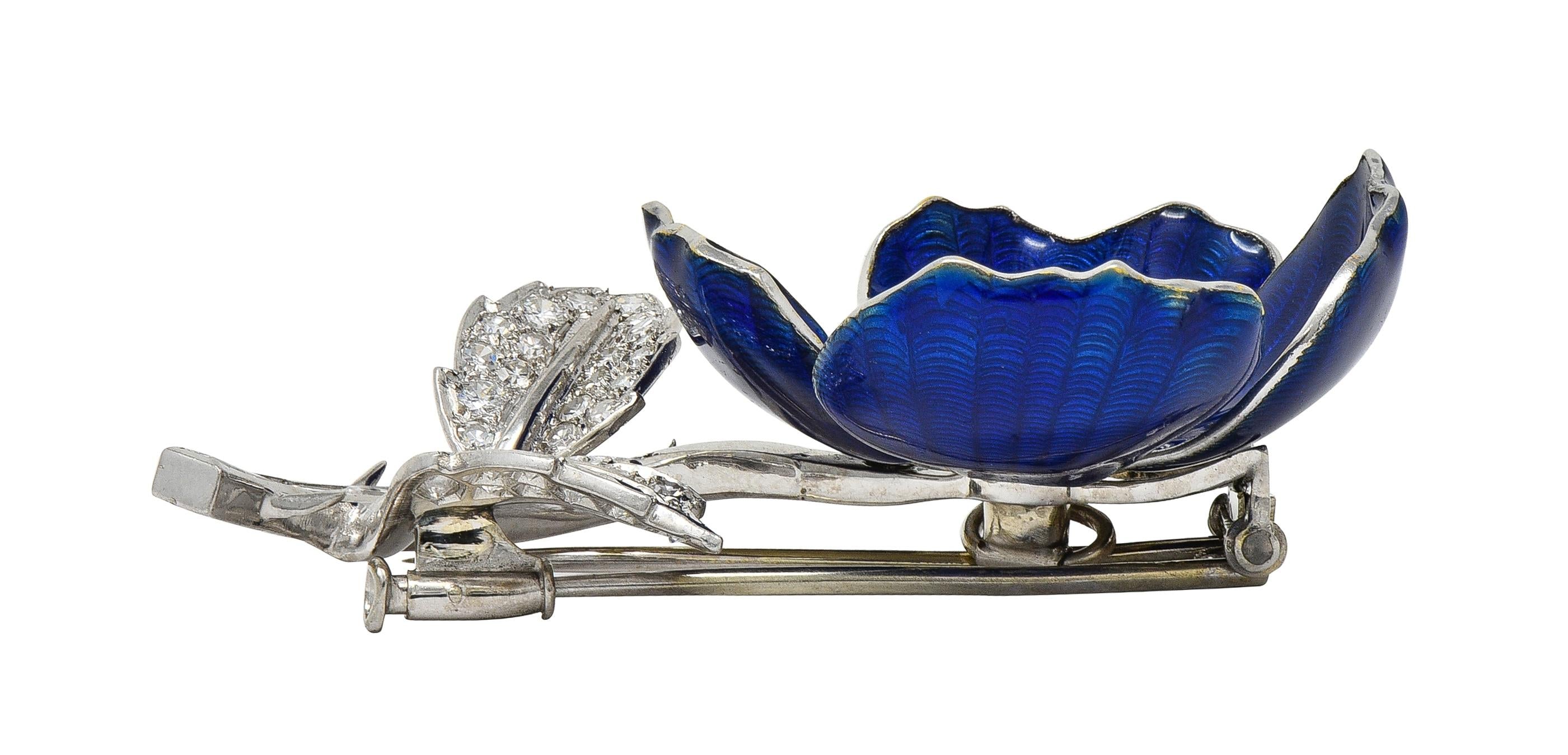 Boucheron Paris Diamond Enamel Platinum 18K Gold Vintage Eglantine Flower Brooch