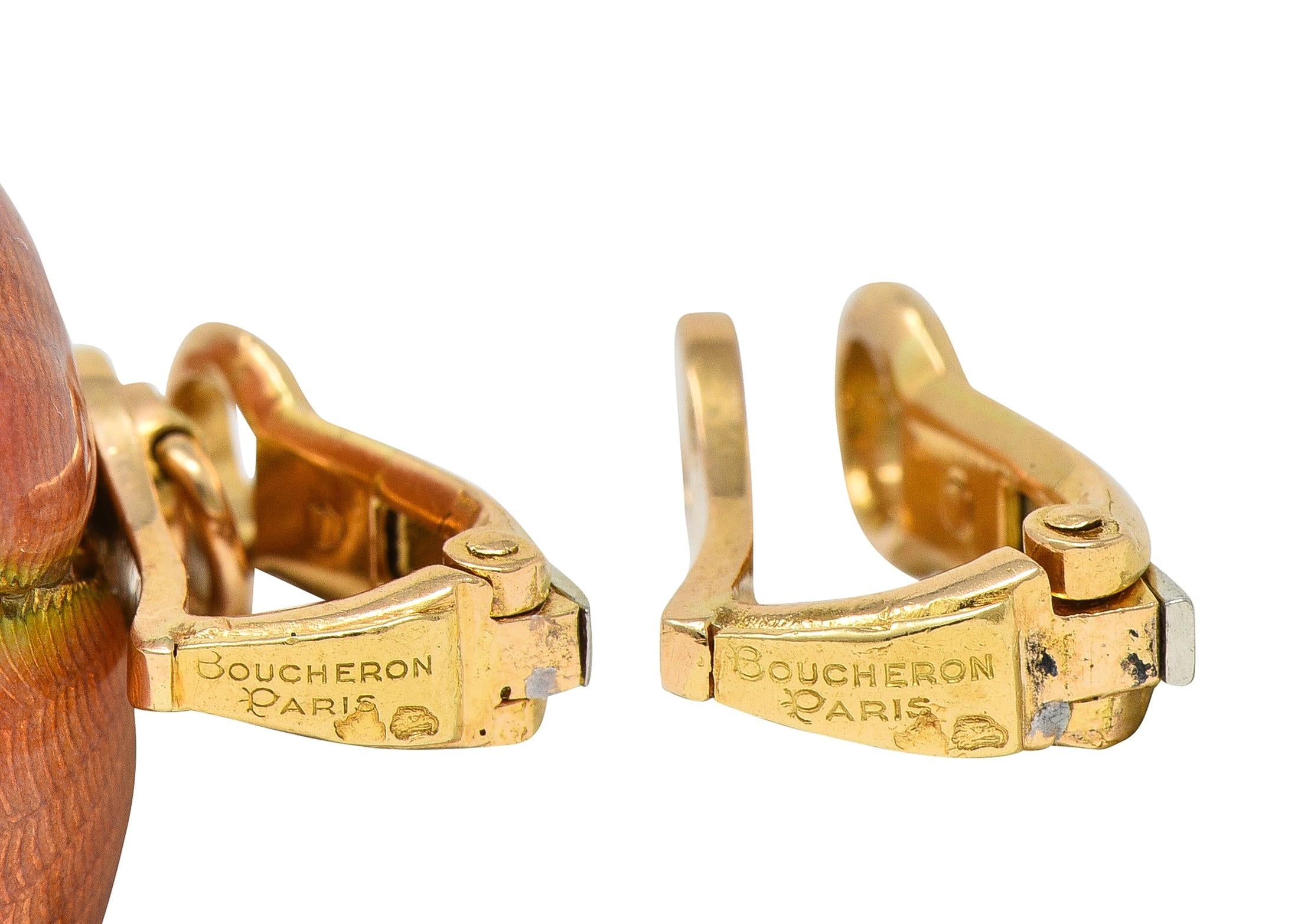 Boucheron Paris Diamond Enamel Platinum 18K Vintage Eglantine Brooch Earring Set