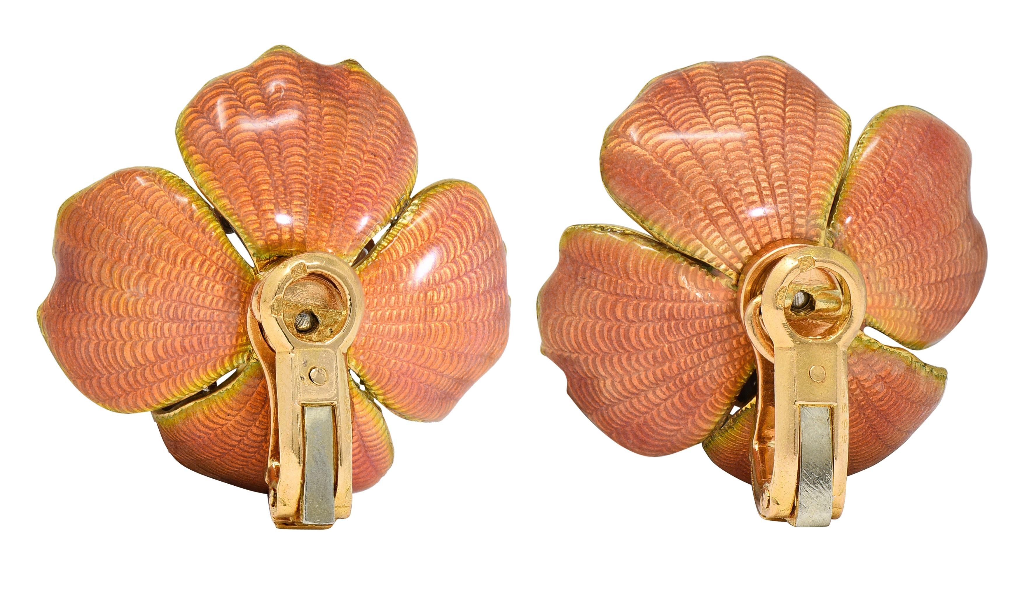 Boucheron Paris Diamond Enamel Platinum 18K Vintage Eglantine Brooch Earring Set