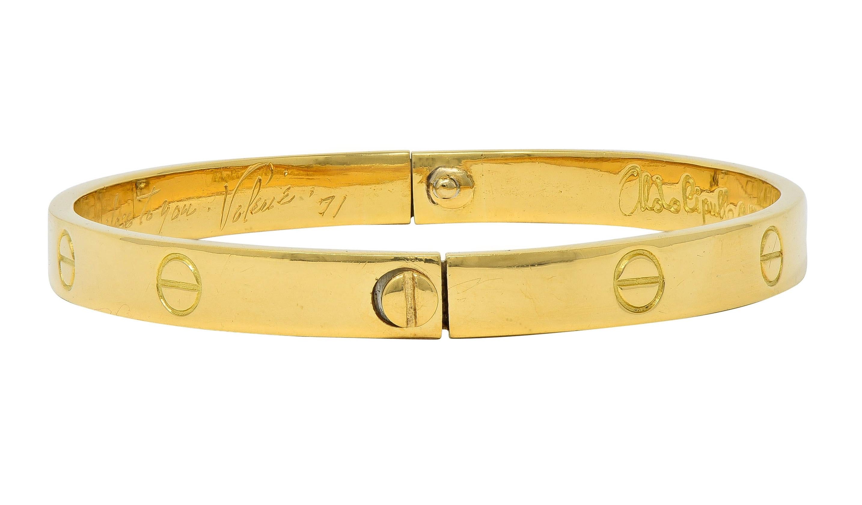 Cartier Aldo Cipullo 1970 18 Karat Yellow Gold Vintage Love Bangle Bracelet