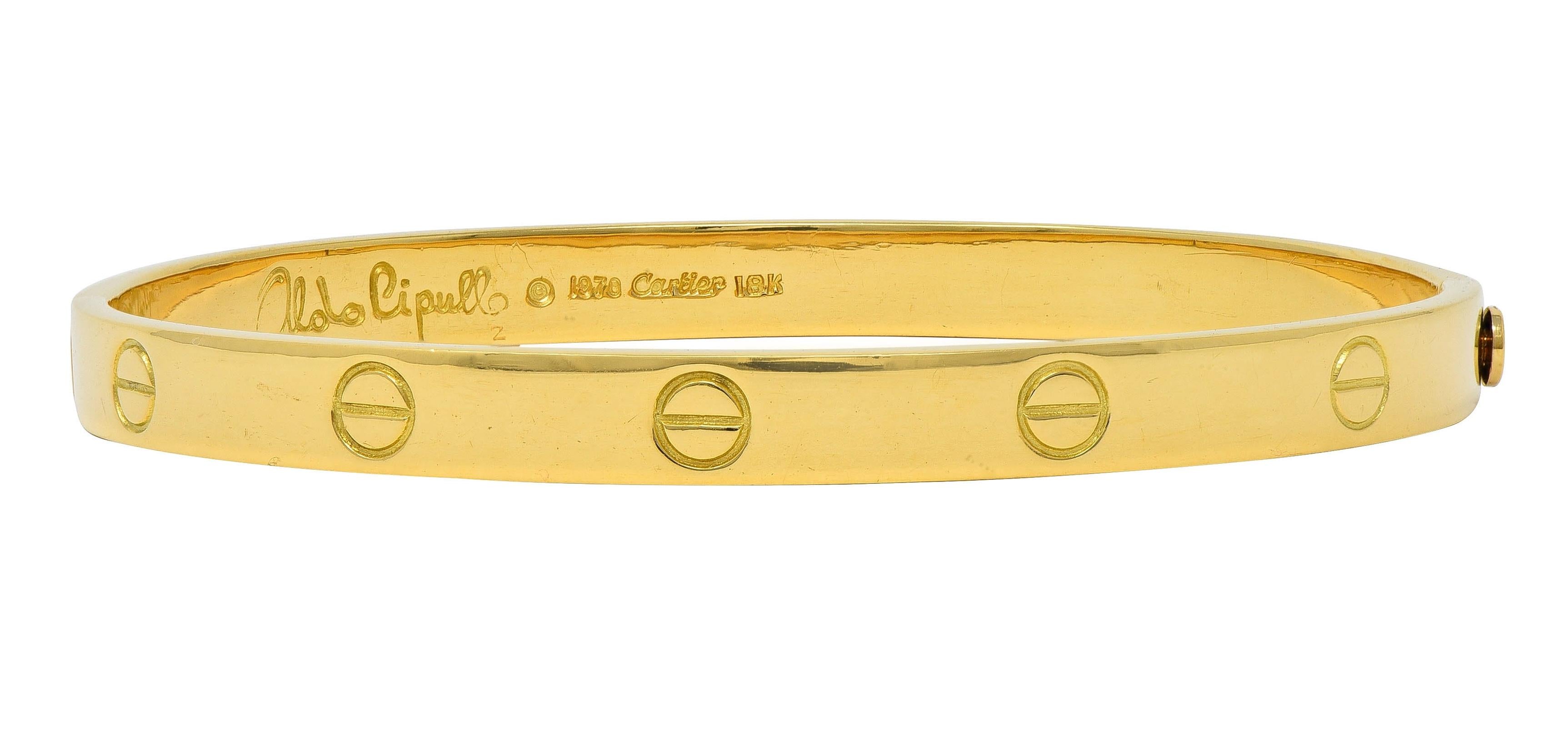 Cartier Aldo Cipullo 1970 18 Karat Yellow Gold Vintage Love Bangle Bracelet