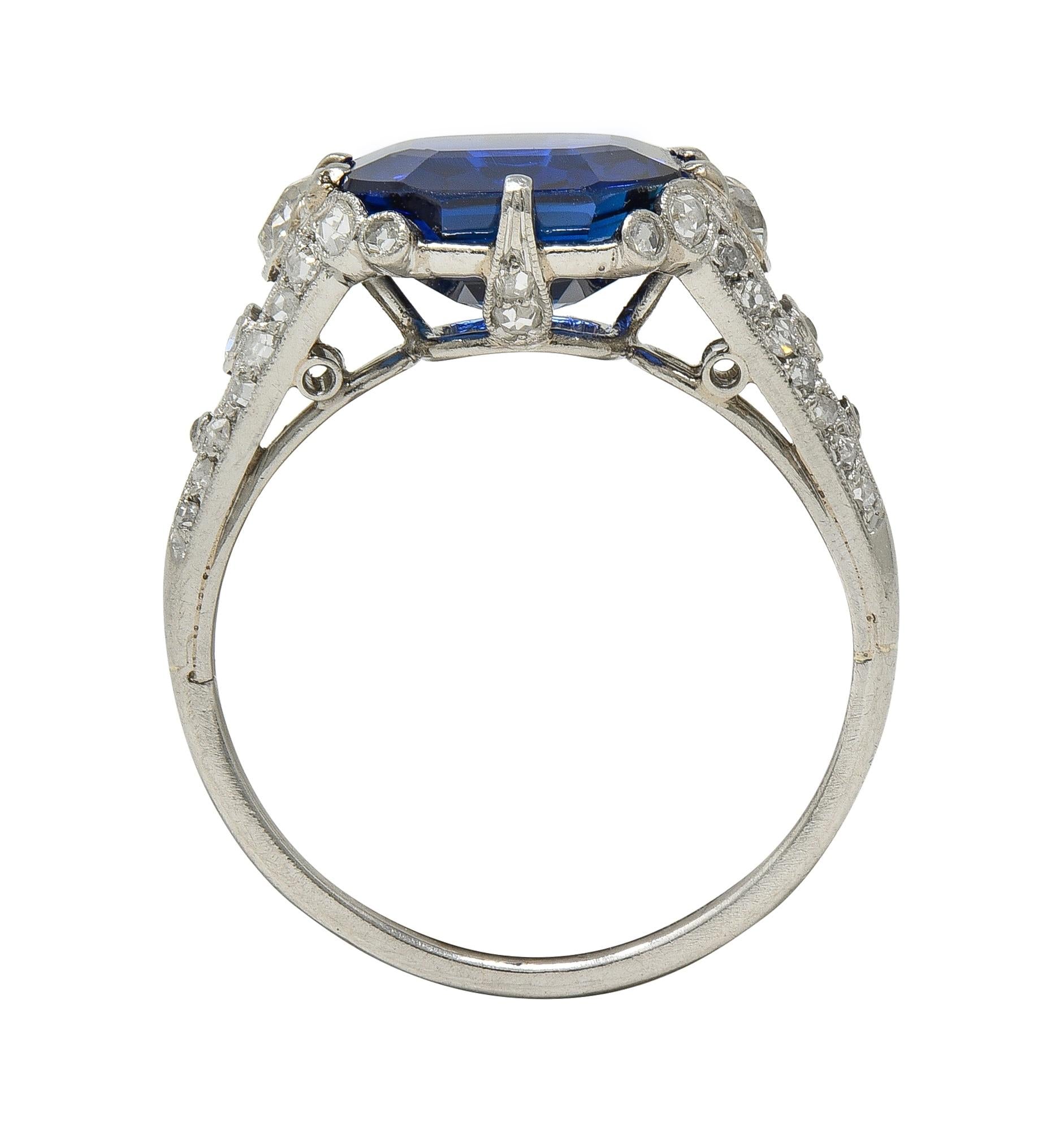 French Art Deco 4.37 CTW No Heat Burma Sapphire Platinum Antique Burmese Ring