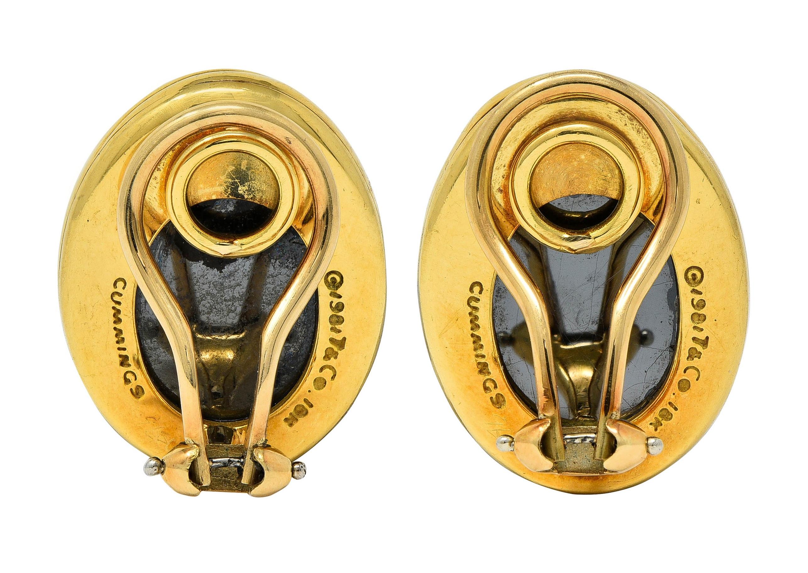 Angela Cummings Tiffany & Co. 1981 Hematite 18K Gold Vintage Ear-Clip Earrings
