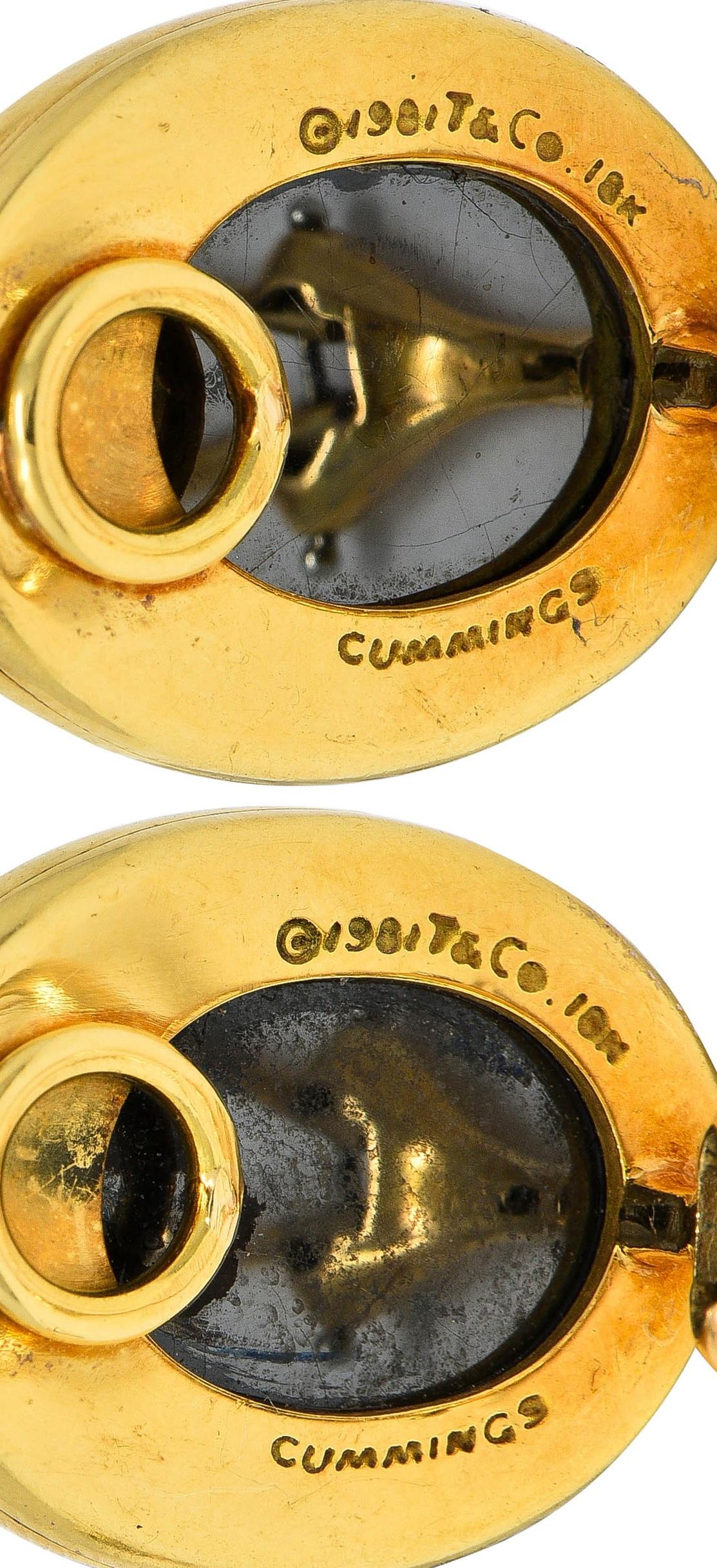 Angela Cummings Tiffany & Co. 1981 Hematite 18K Gold Vintage Ear-Clip Earrings