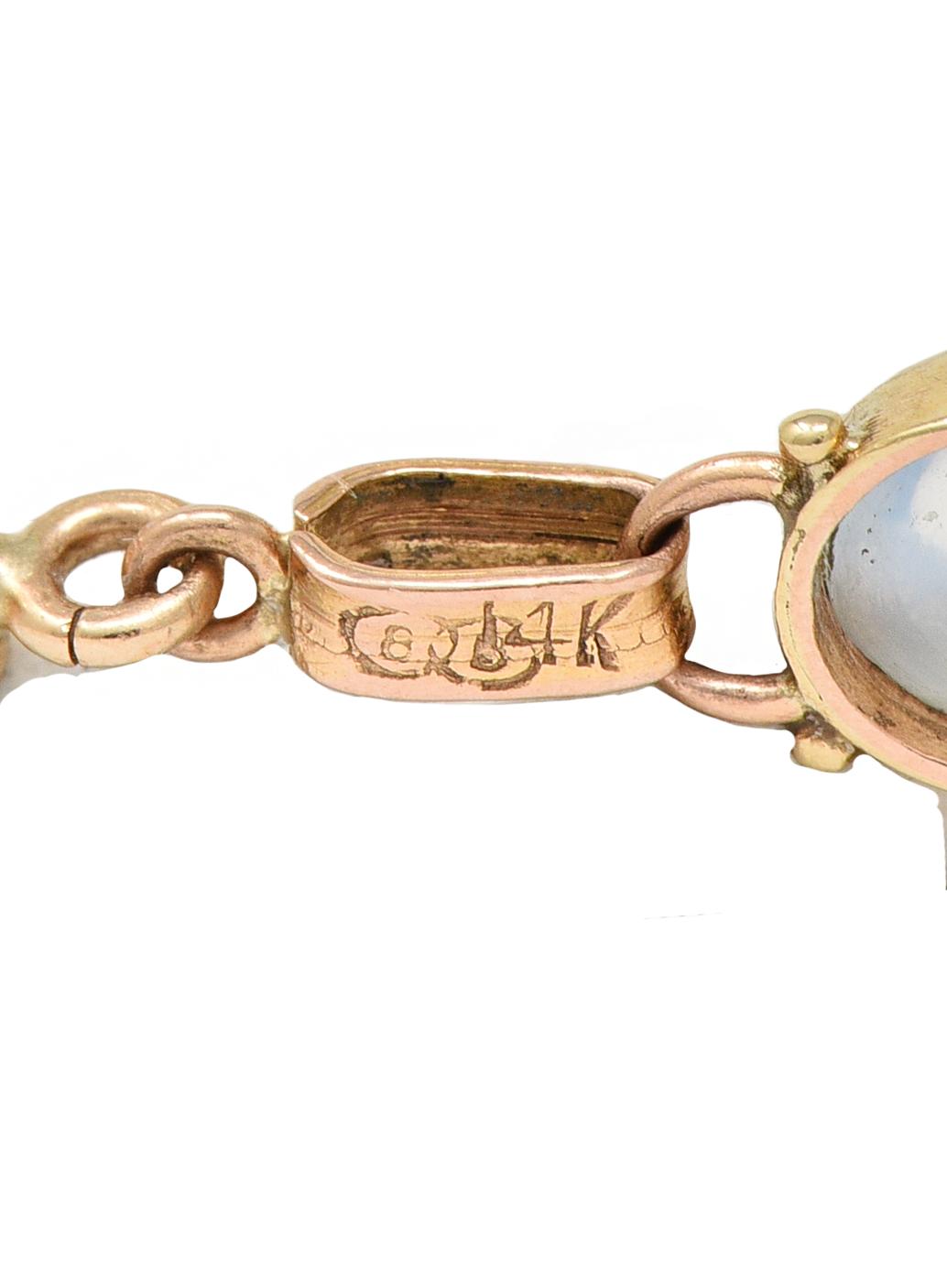 Binder Bros. Retro Moonstone 14 Karat Two-Tone Gold Vintage Link Bracelet