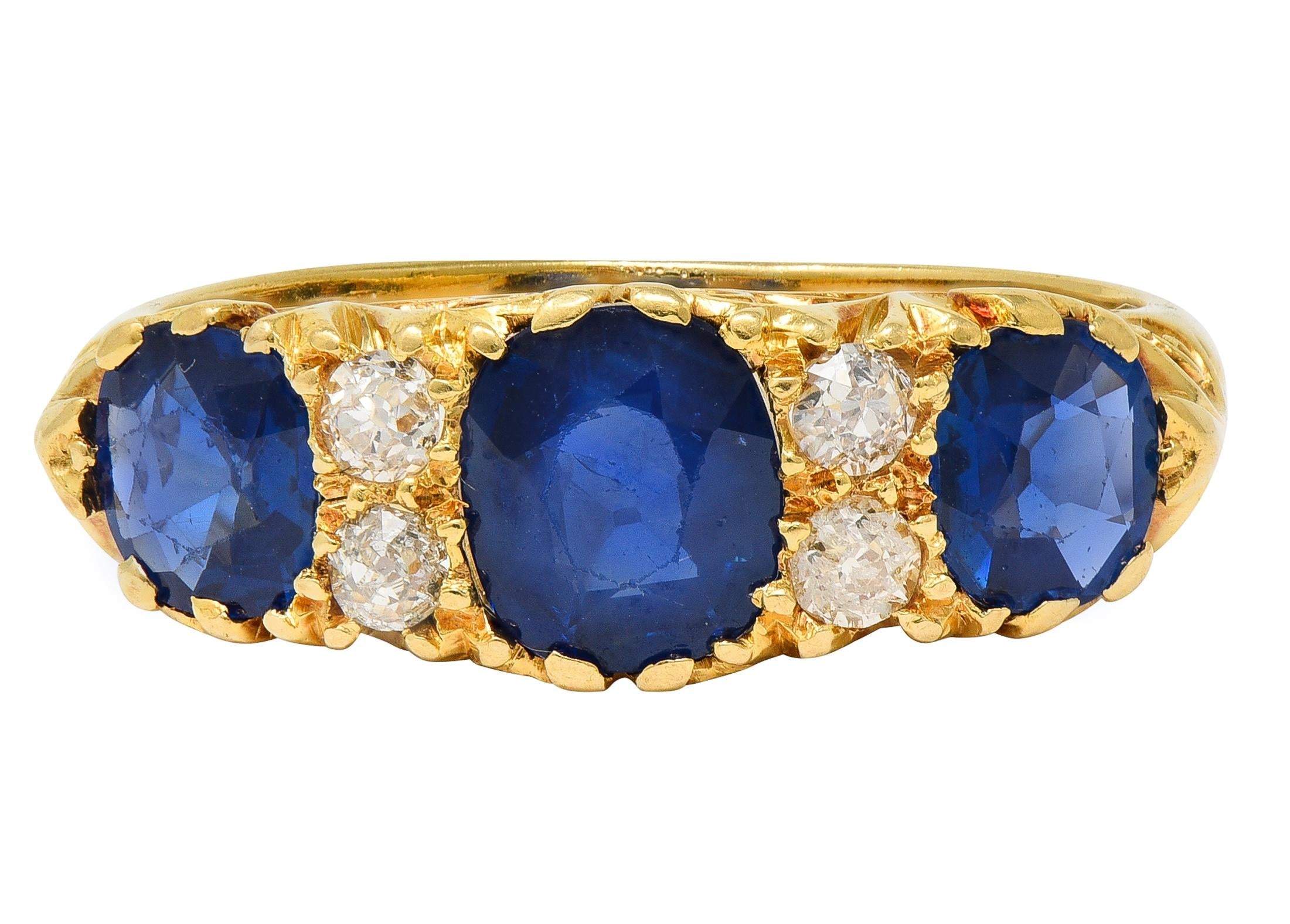 Victorian 2.14 CTW Sapphire Diamond 18K Yellow Gold Antique Scrolling Band Ring