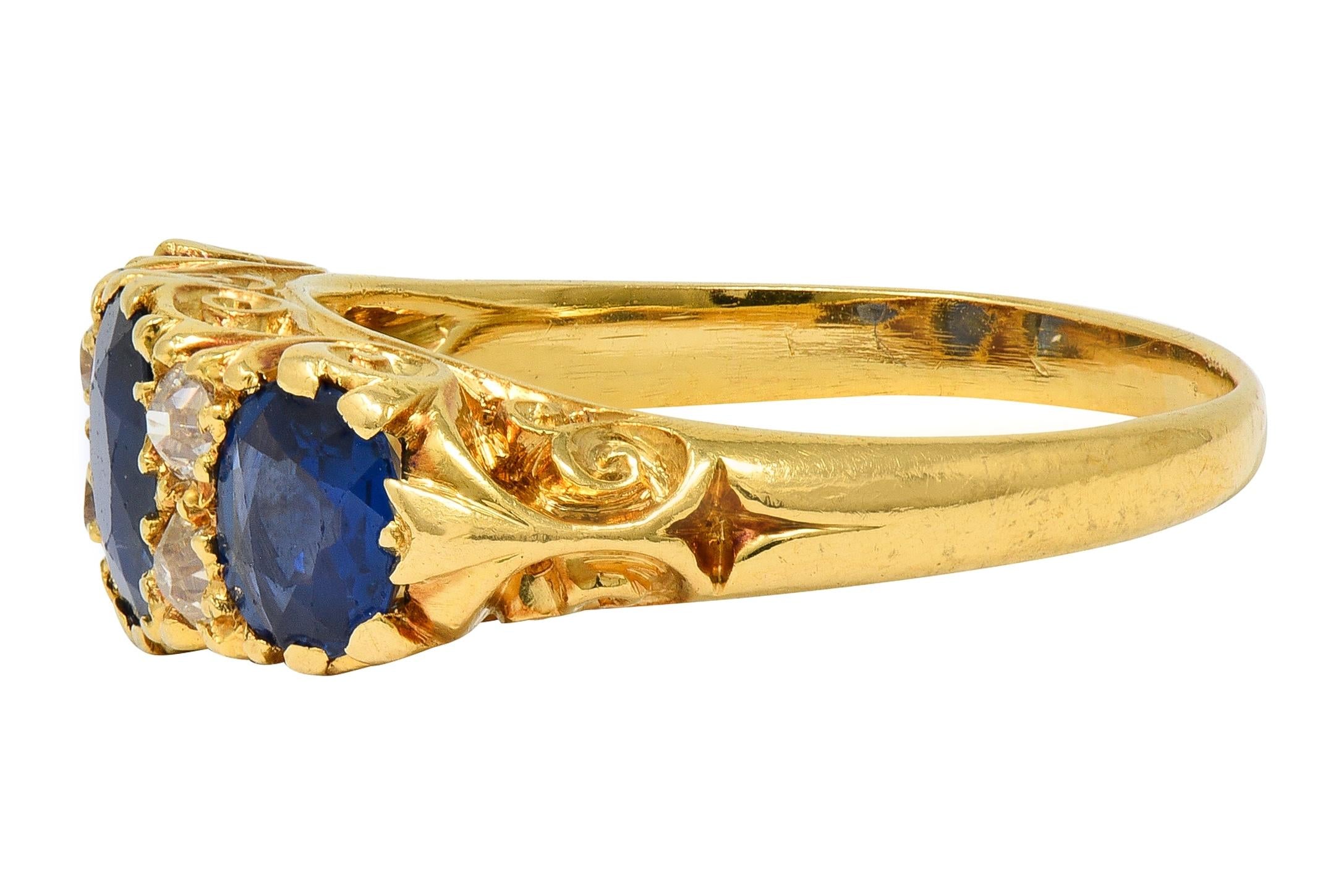 Victorian 2.14 CTW Sapphire Diamond 18K Yellow Gold Antique Scrolling Band Ring